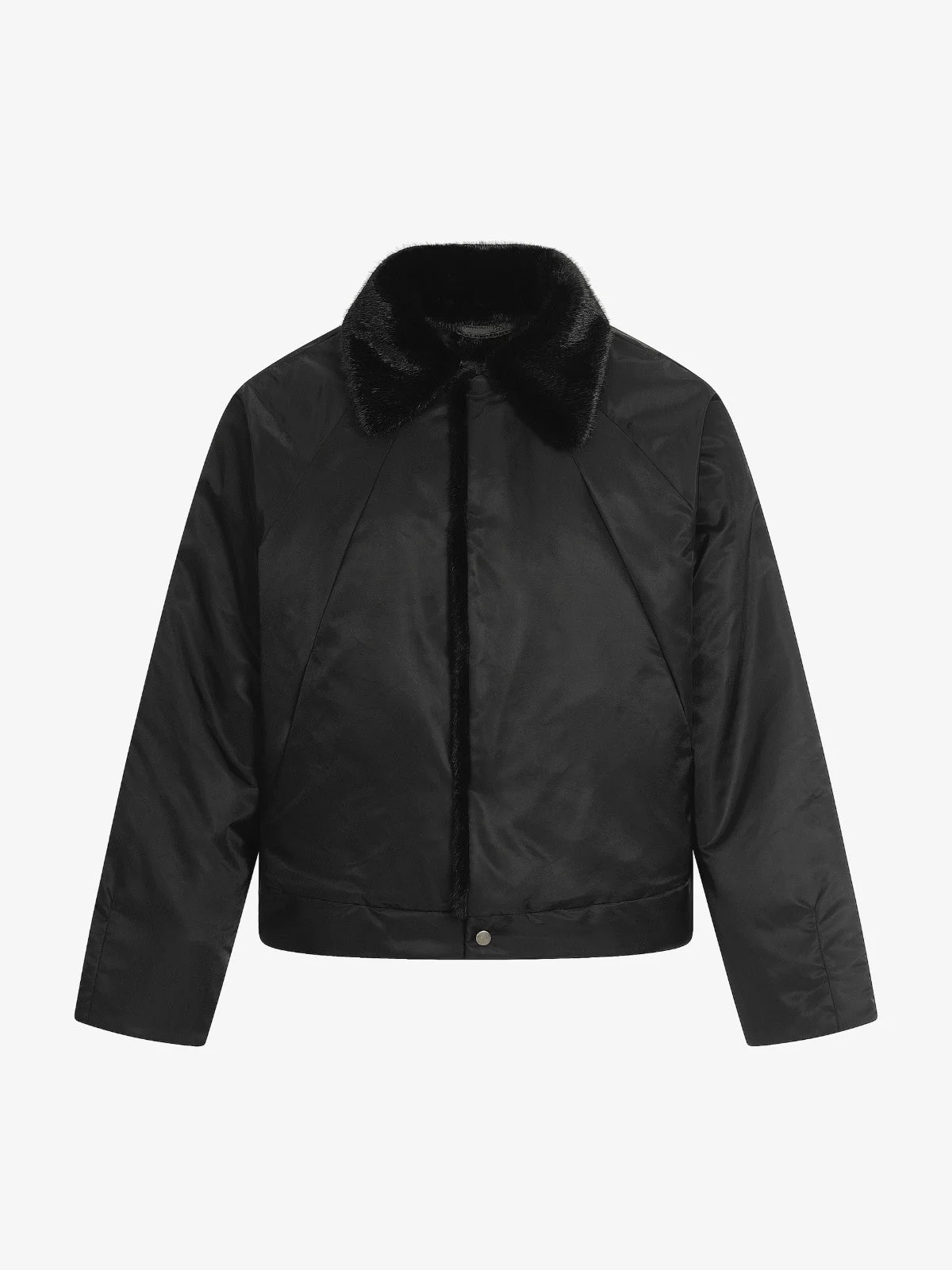 Deconstructed Patchwork Fur Collar Bomber Jacket - Image 2