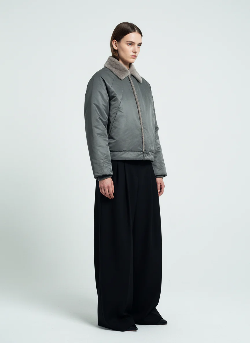Deconstructed Patchwork Fur Collar Bomber Jacket - Image 5