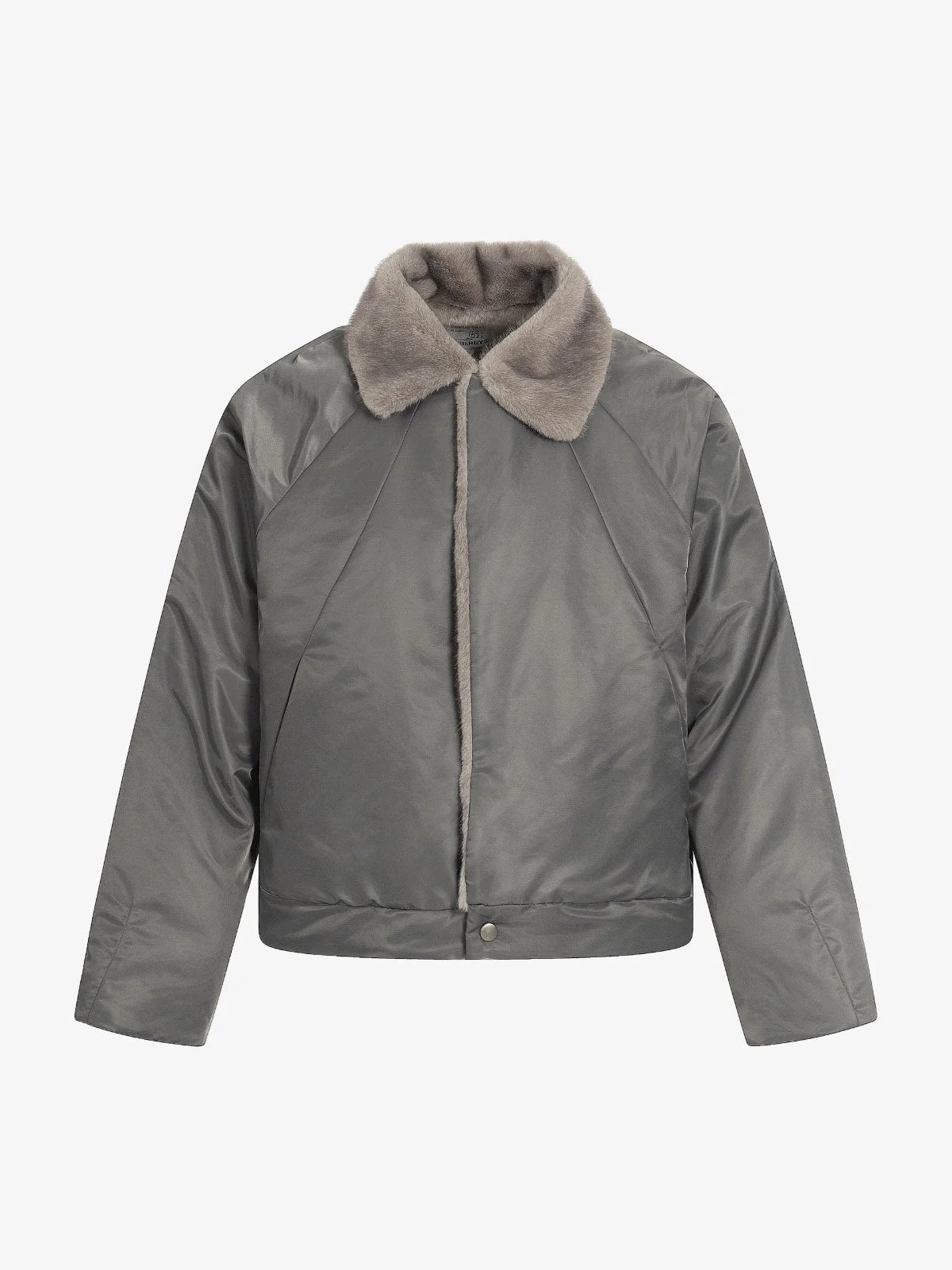 Deconstructed Patchwork Fur Collar Bomber Jacket - Image 6
