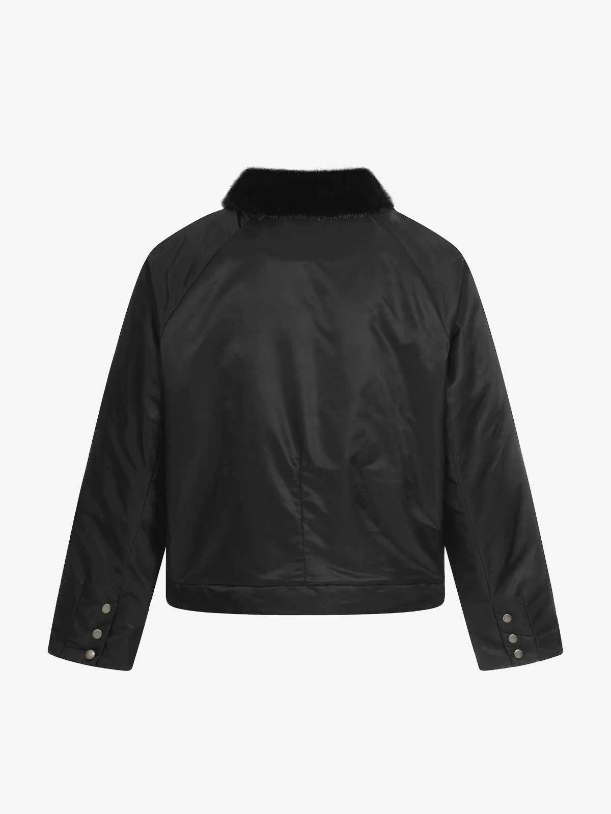 Deconstructed Patchwork Fur Collar Bomber Jacket - Image 8