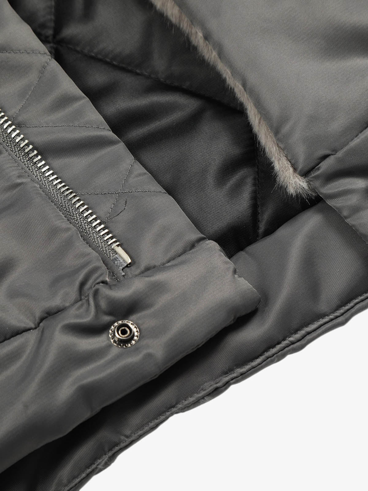 Deconstructed Patchwork Fur Collar Bomber Jacket - Image 9