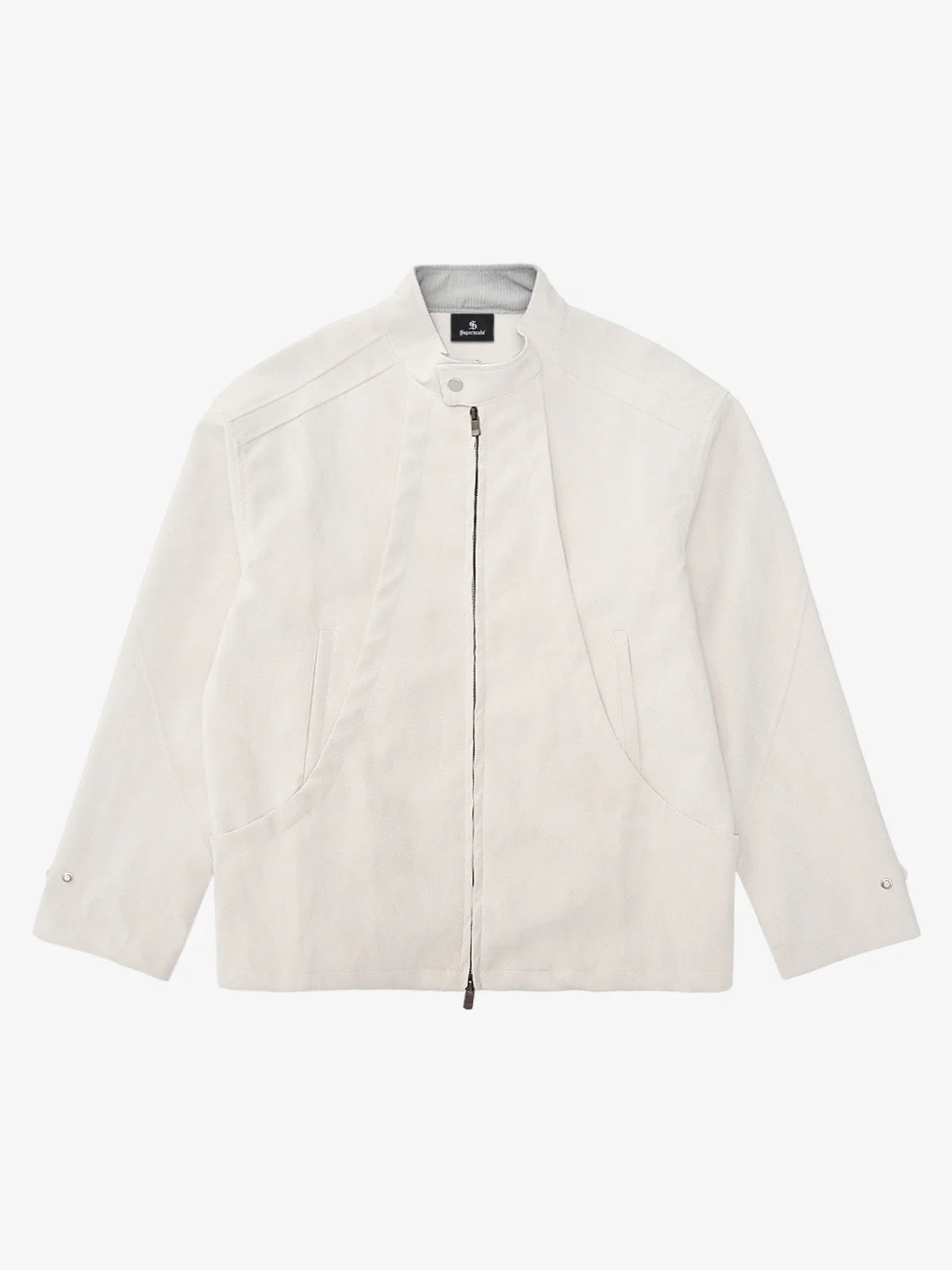 Deconstructed Split Stand Collar PU Leather Jacket - Image 2