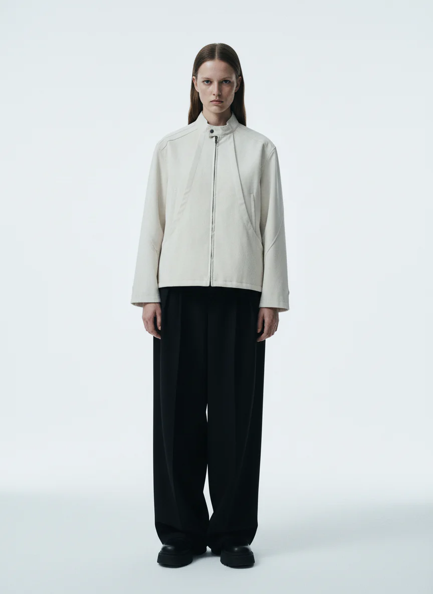 Deconstructed Split Stand Collar PU Leather Jacket - Image 3