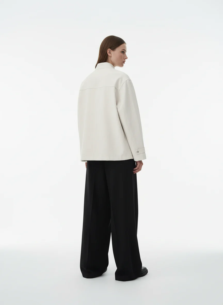 Deconstructed Split Stand Collar PU Leather Jacket - Image 4