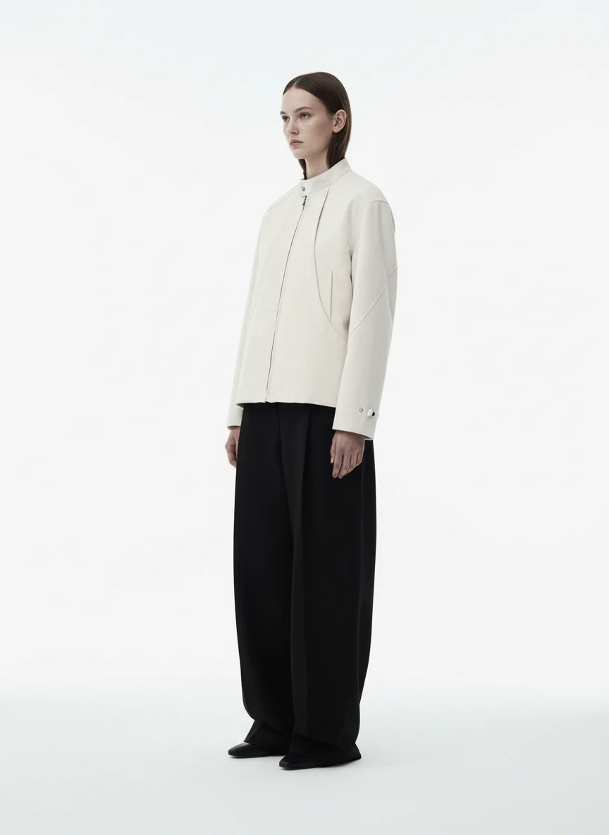 Deconstructed Split Stand Collar PU Leather Jacket - Image 5