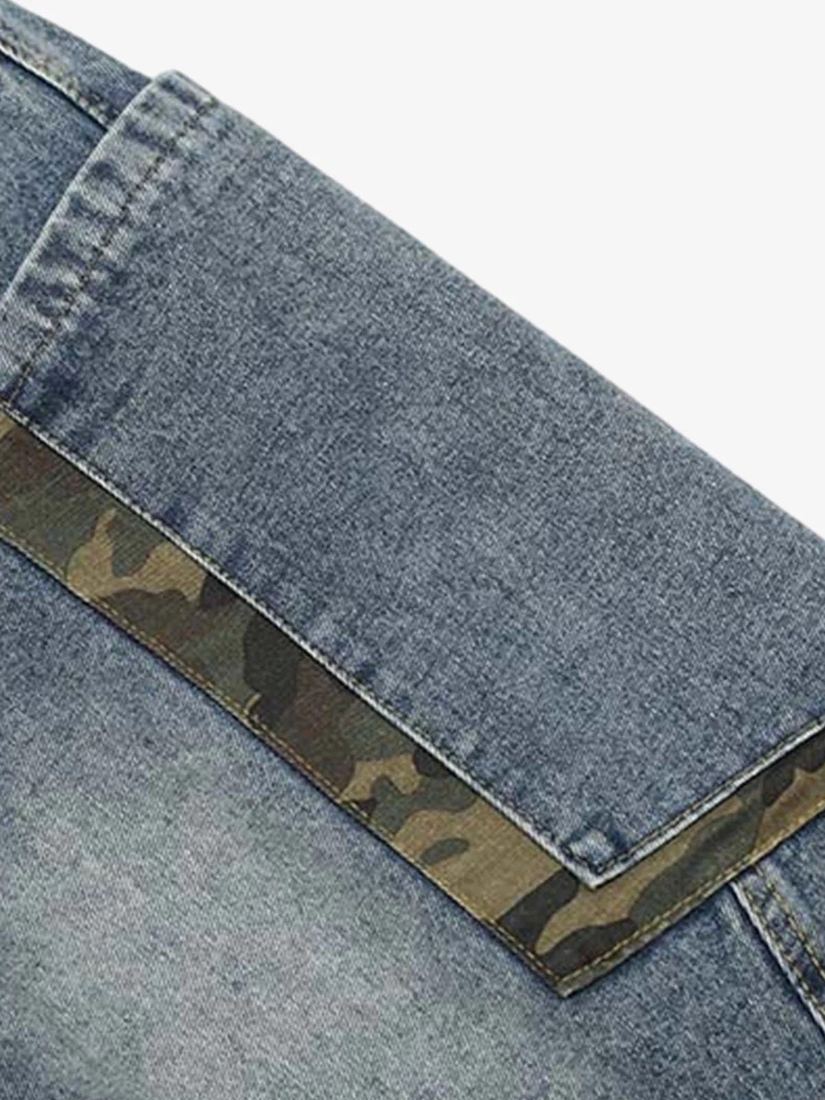 Denim Camouflage Patchwork Cargo Jorts - Image 5