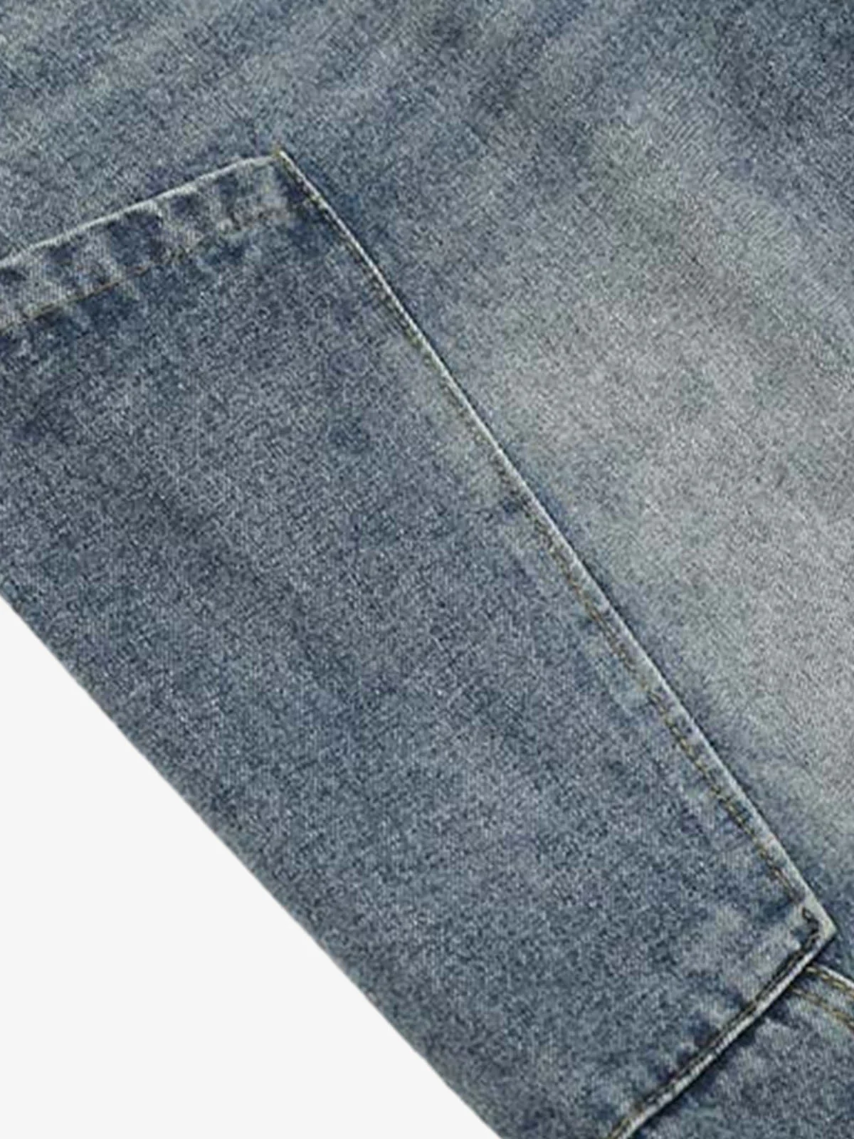 Denim Camouflage Patchwork Cargo Jorts - Image 6