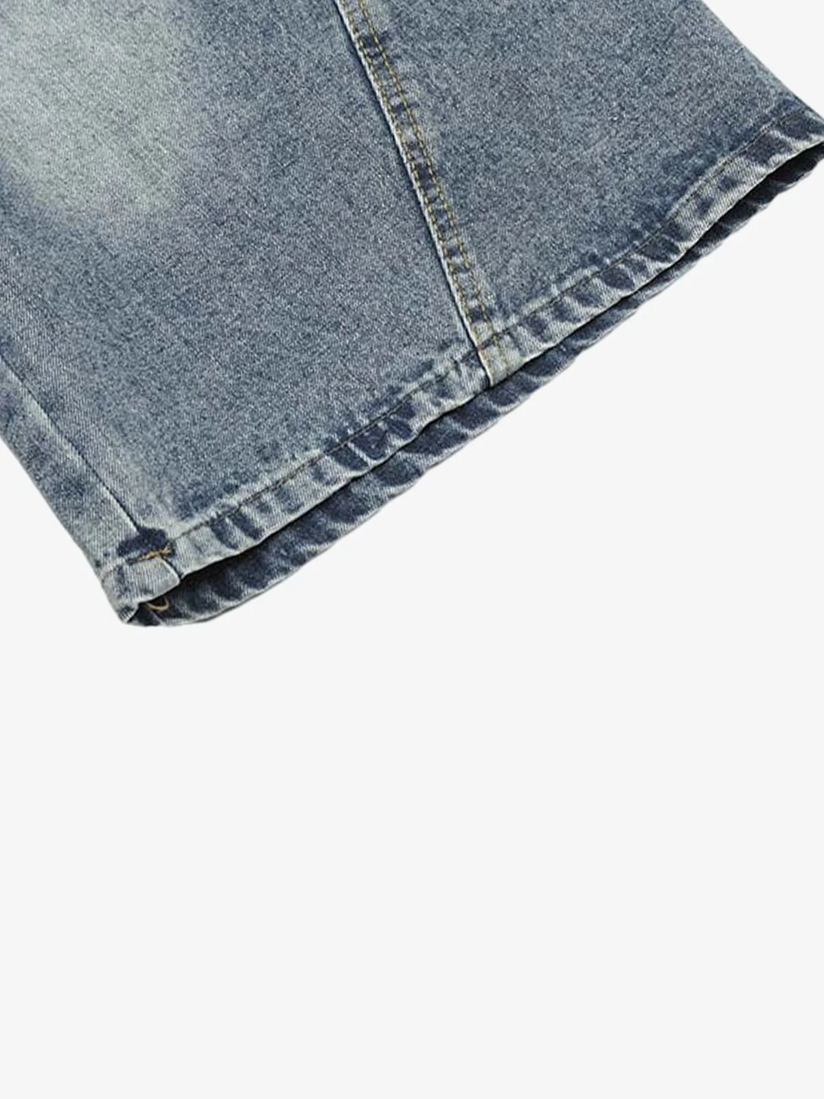 Denim Camouflage Patchwork Cargo Jorts - Image 7