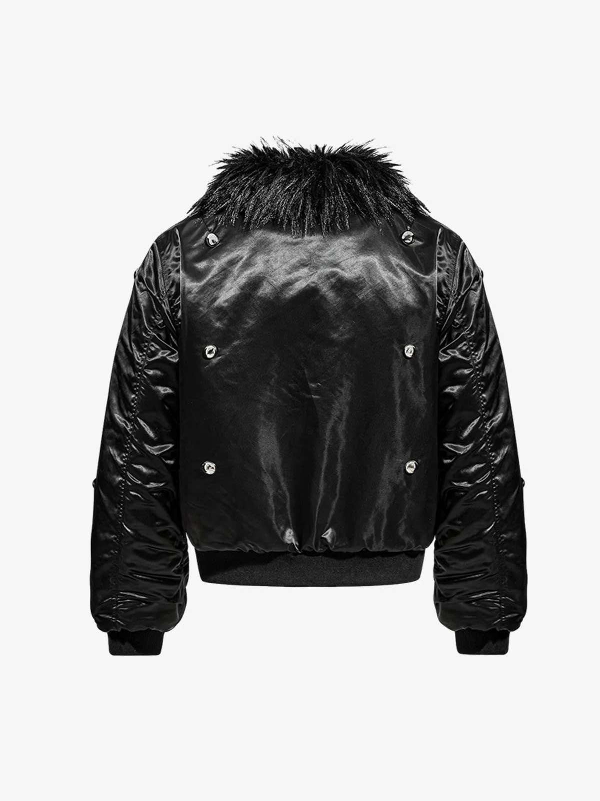 Detachable Faux Fur Collar Glossy Padded Bomber Jacket - Image 5