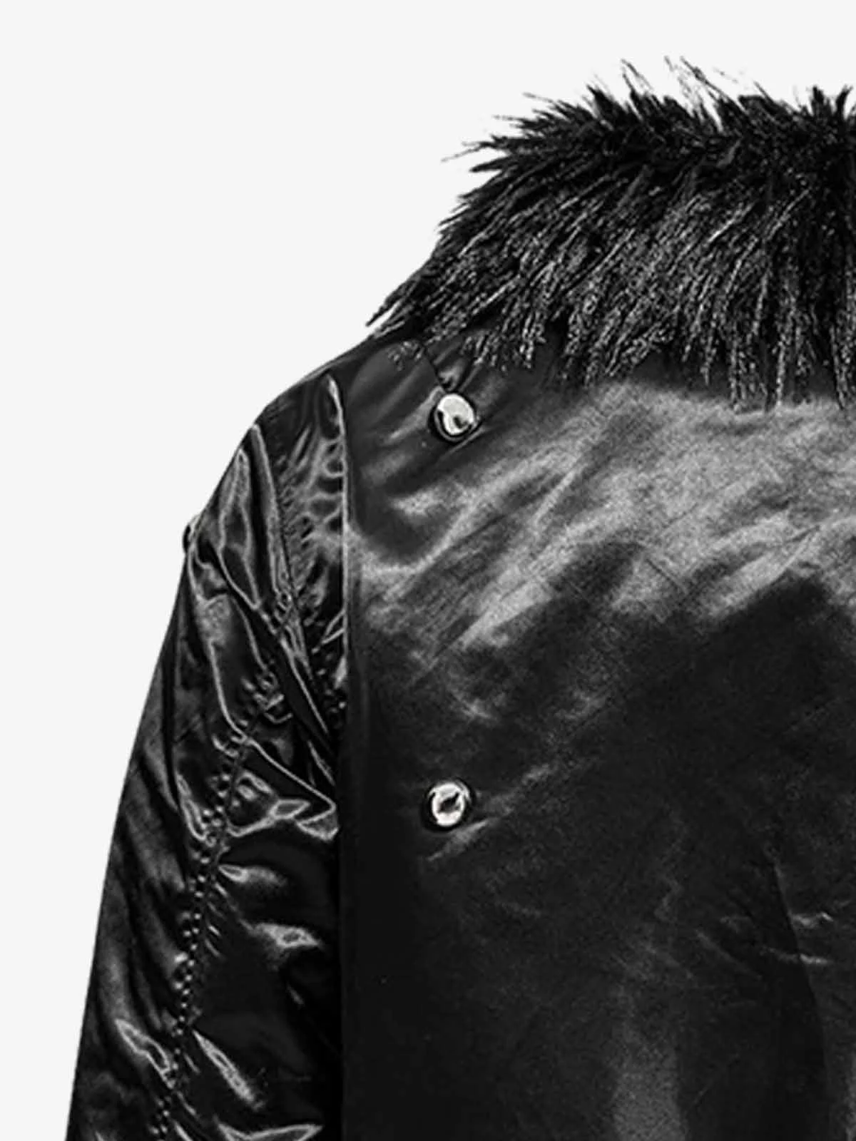 Detachable Faux Fur Collar Glossy Padded Bomber Jacket - Image 6