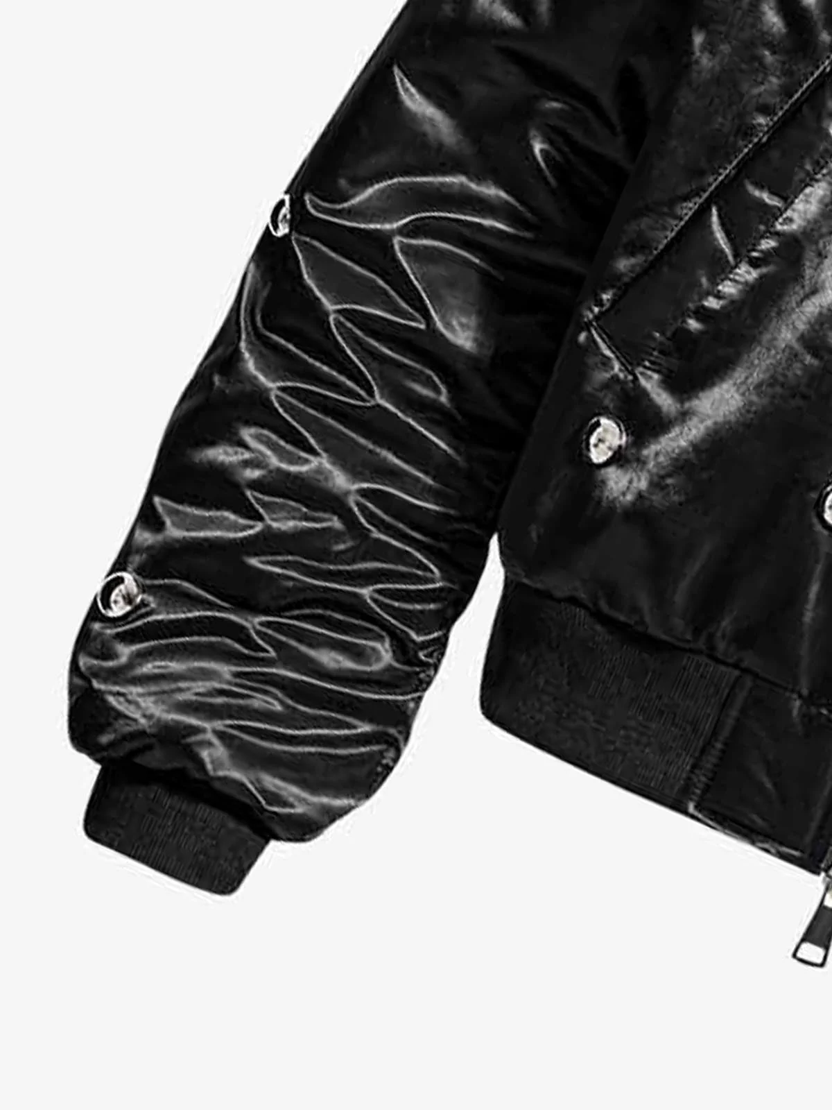 Detachable Faux Fur Collar Glossy Padded Bomber Jacket - Image 8