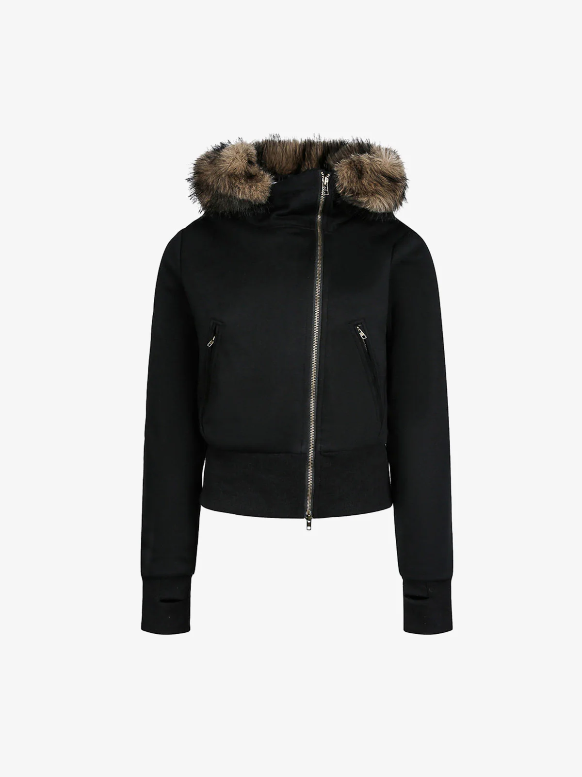 Detachable Fur Hooded Off-Shoulder Cropped Jacket - Image 8