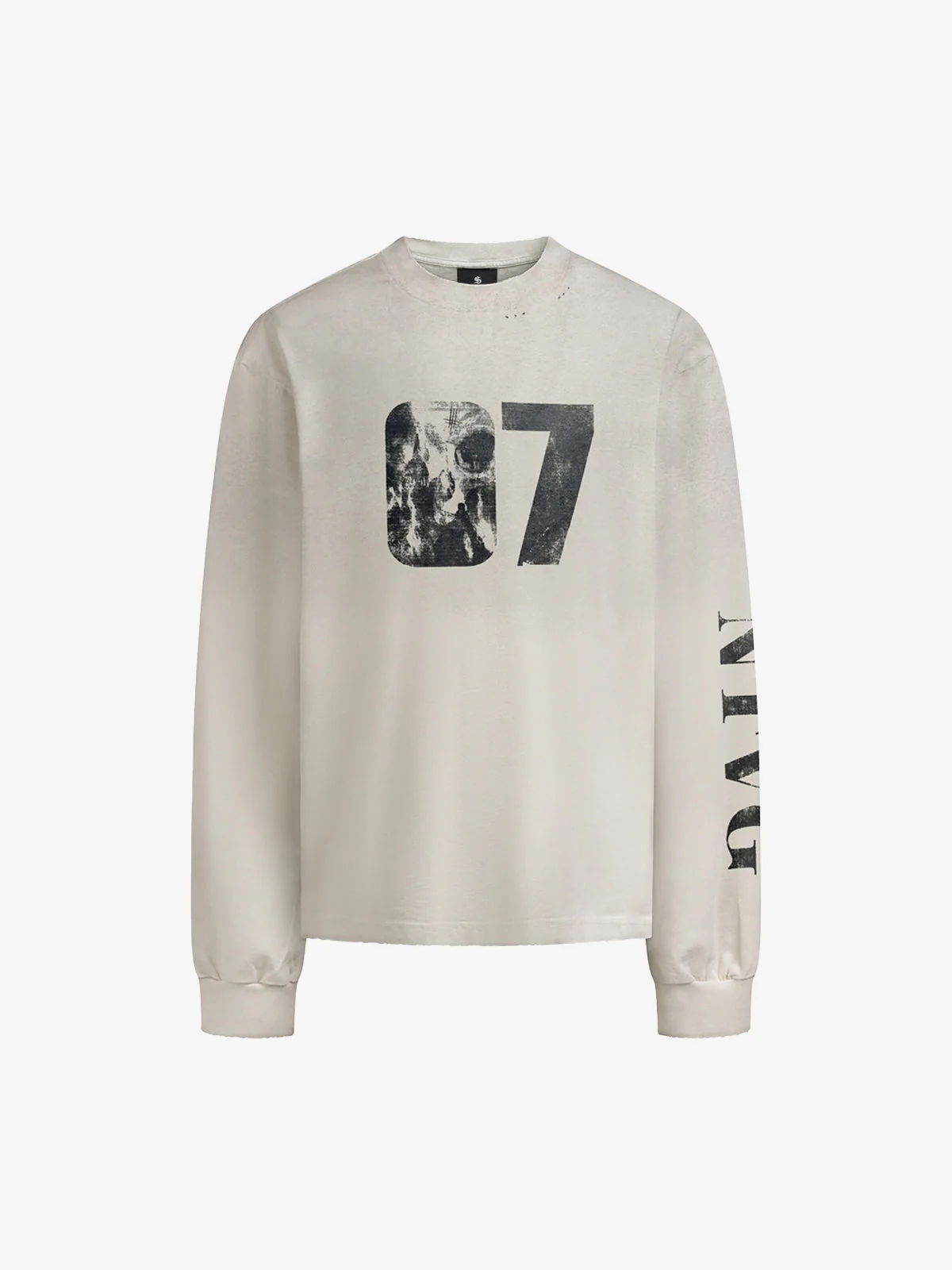 Distressed 07 Graphic Print Washed Long Sleeve T-Shirt - Image 2