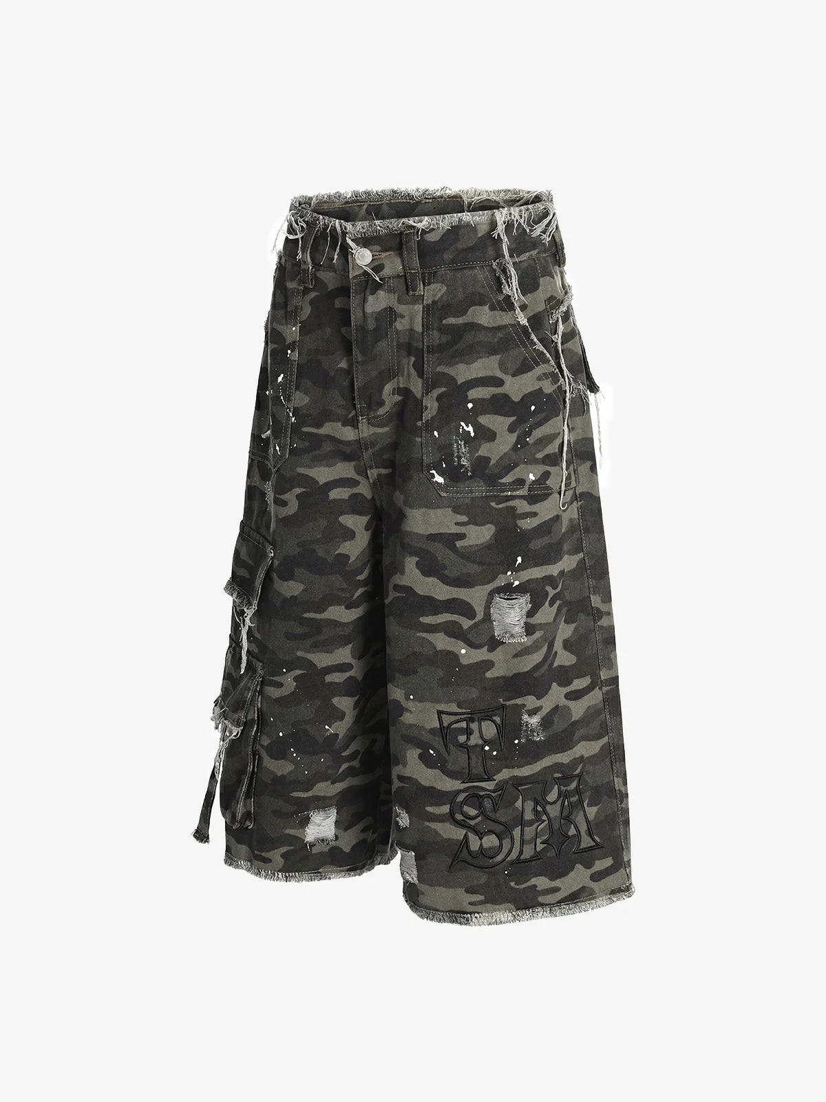 Distressed Camo Multi-Pocket Straight-Leg Jorts - Image 2