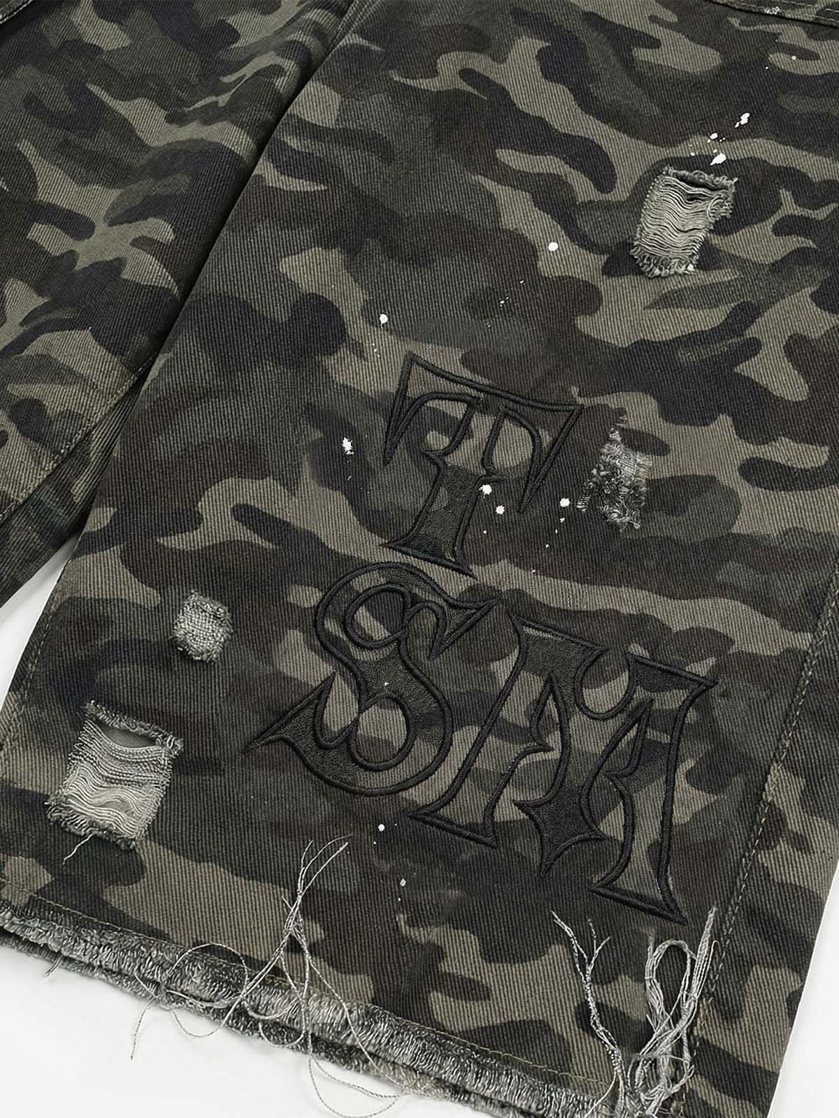 Distressed Camo Multi-Pocket Straight-Leg Jorts - Image 5