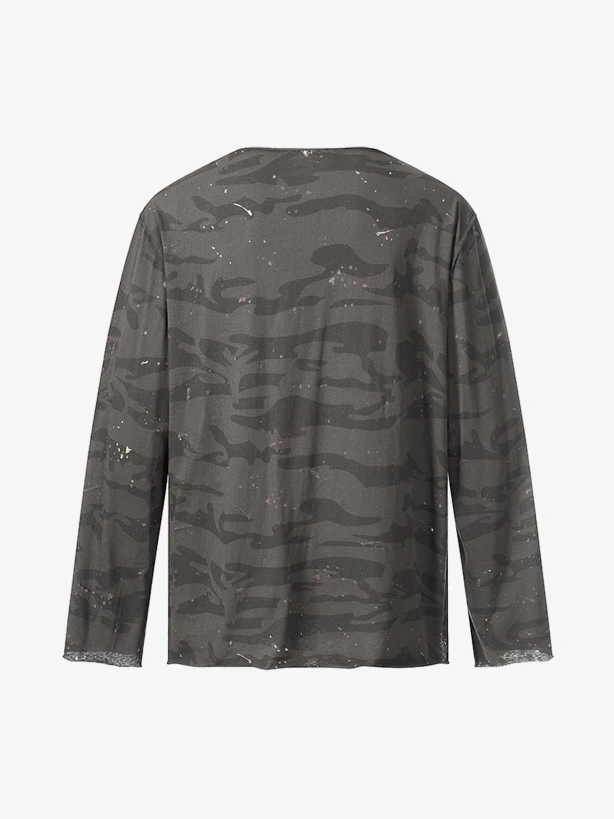 Distressed Camo Paint Splatter V-Neck Henley T-Shirt - Image 2