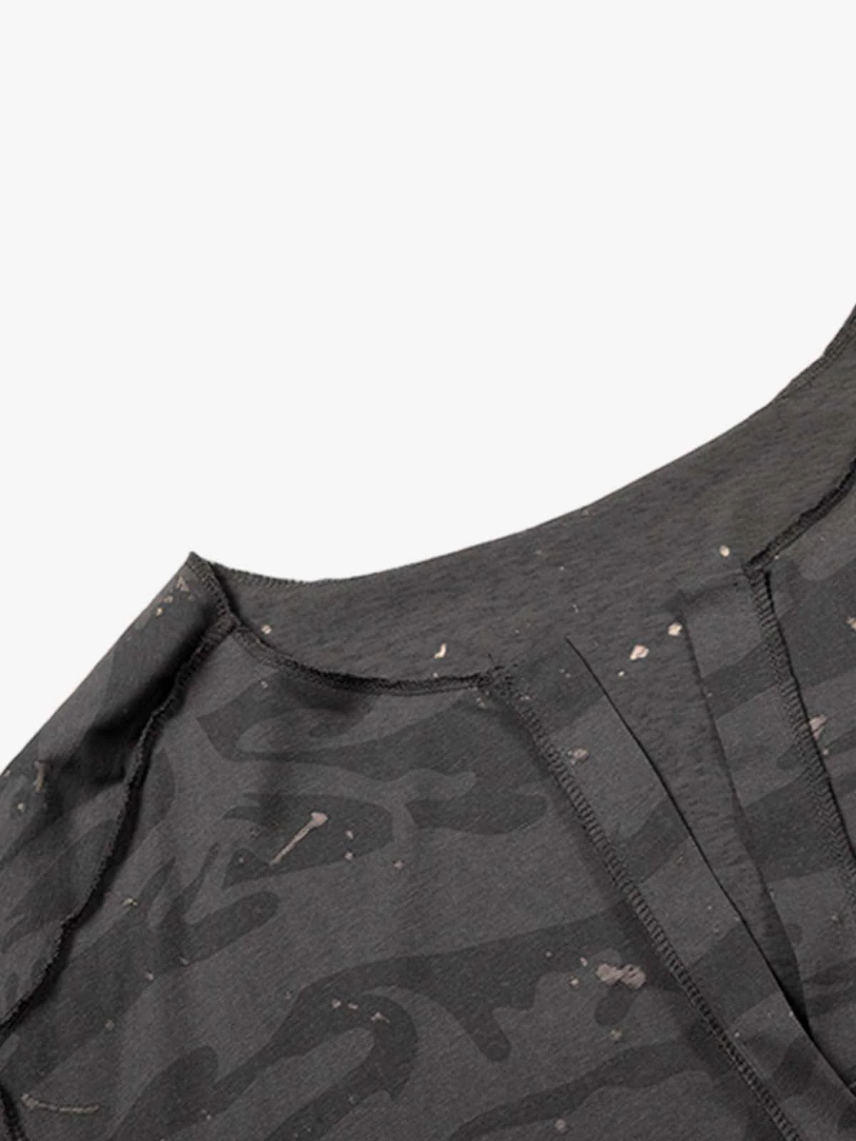 Distressed Camo Paint Splatter V-Neck Henley T-Shirt - Image 4