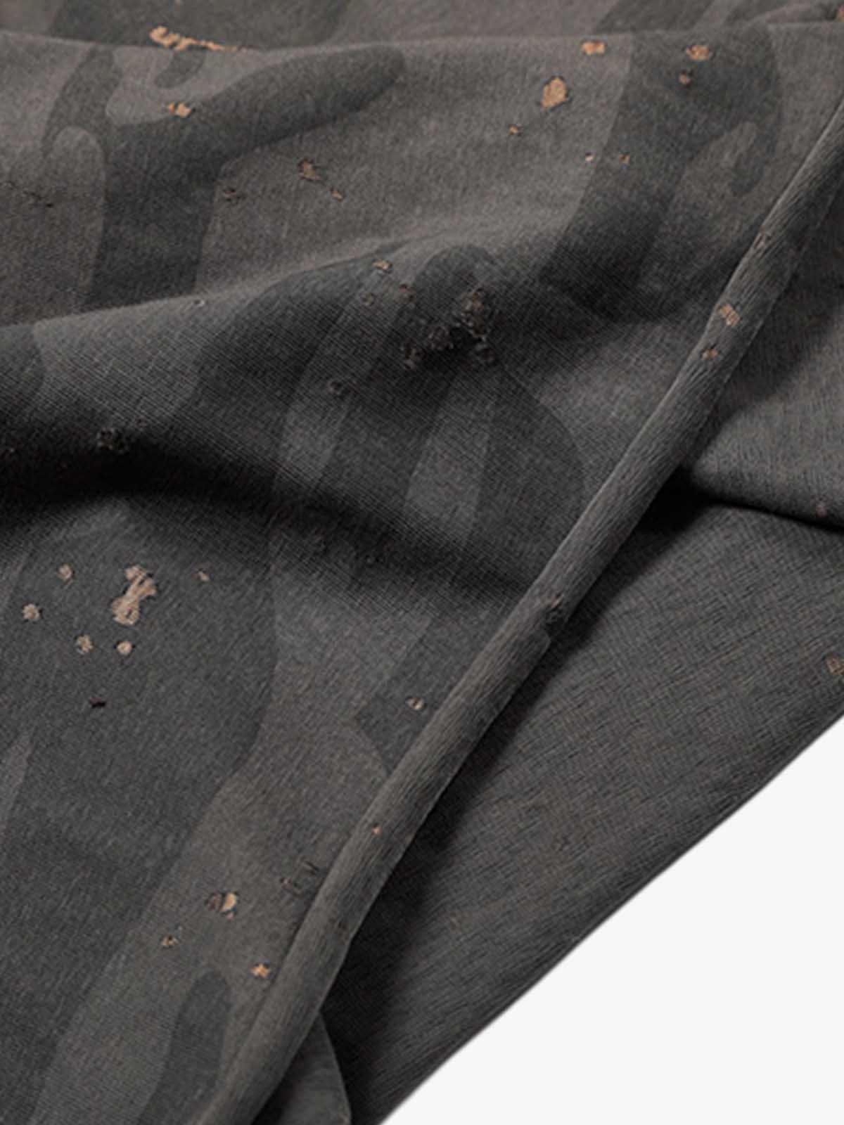 Distressed Camo Paint Splatter V-Neck Henley T-Shirt - Image 8