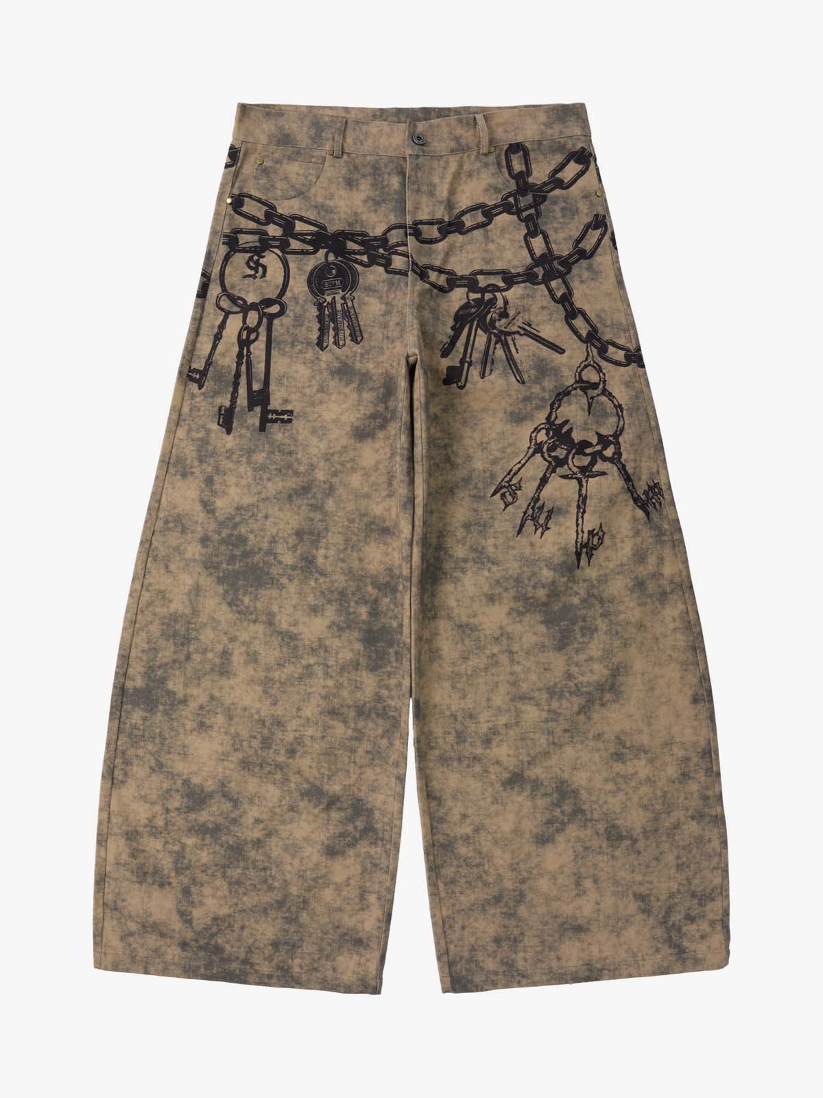 Distressed Chain And Key Print Baggy Pants - Image 2