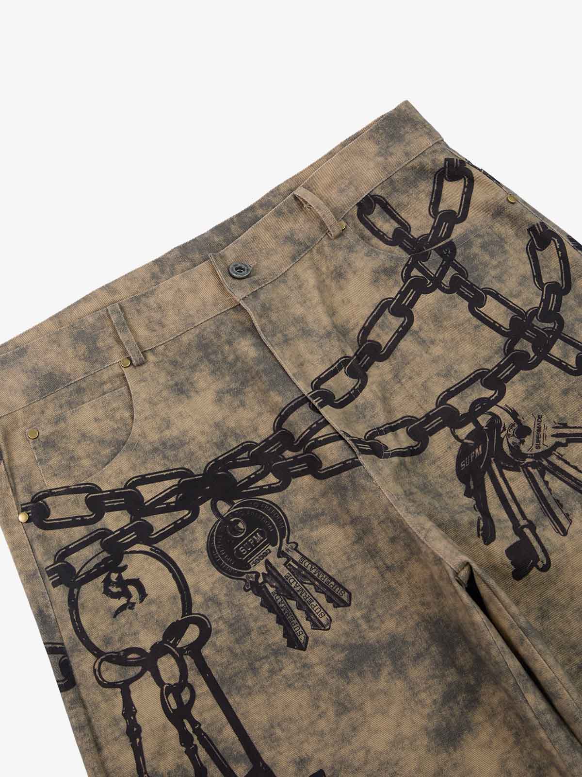 Distressed Chain And Key Print Baggy Pants - Image 21