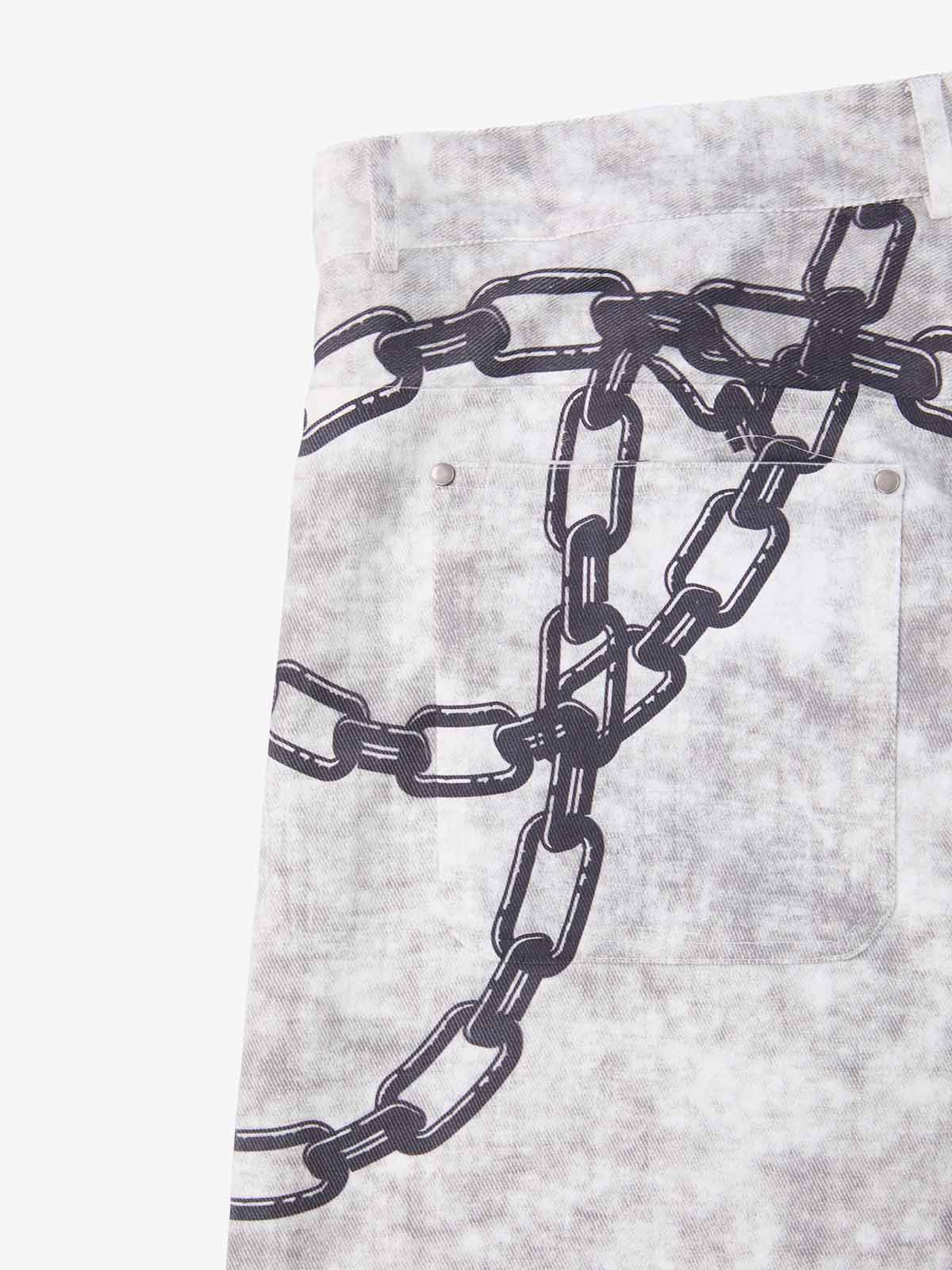 Distressed Chain And Key Print Baggy Pants - Image 26
