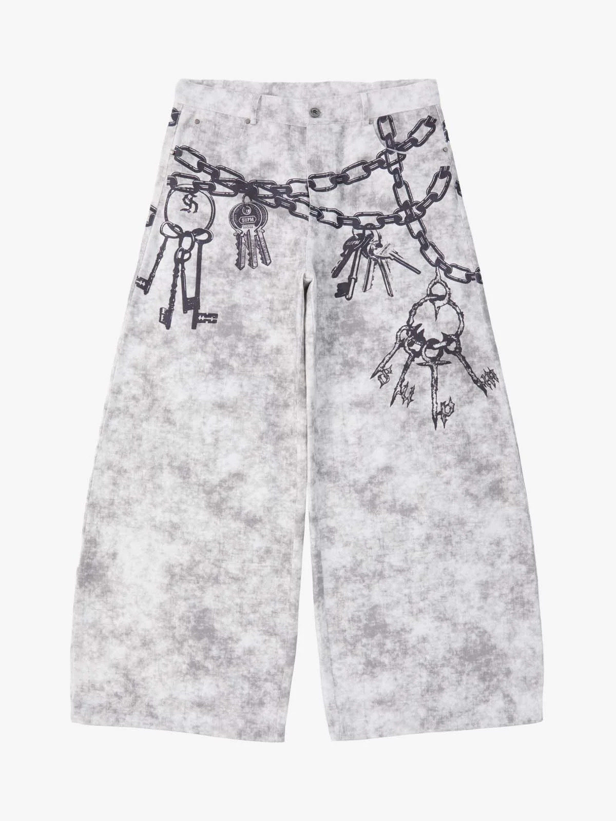 Distressed Chain And Key Print Baggy Pants - Image 3
