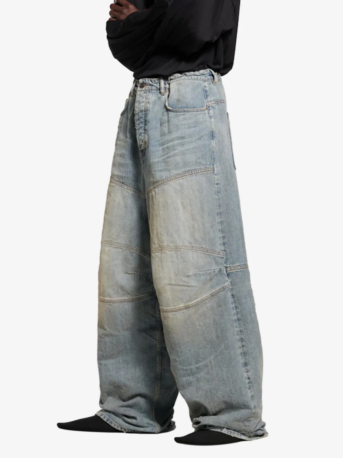 Distressed Contrast Drawstring Knee-Length Jeans - Image 6