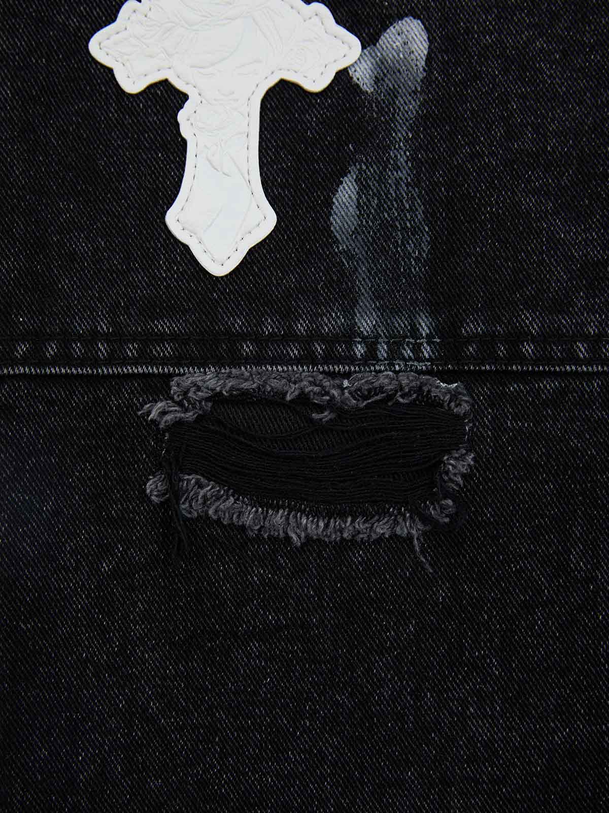 Distressed Cross Patchwork Baggy Denim Jeans - Image 10