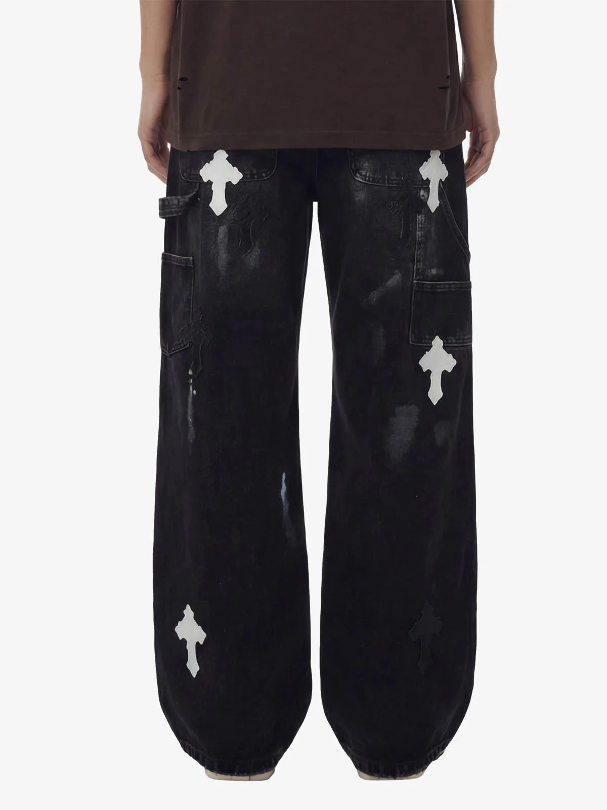 Distressed Cross Patchwork Baggy Denim Jeans - Image 3
