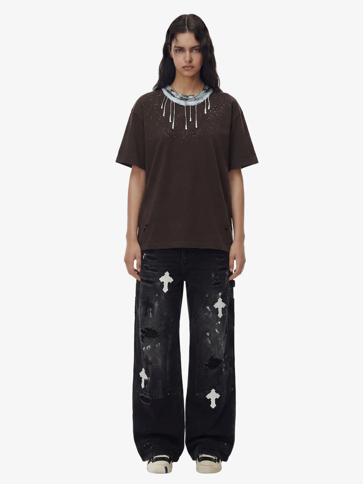 Distressed Cross Patchwork Baggy Denim Jeans - Image 4