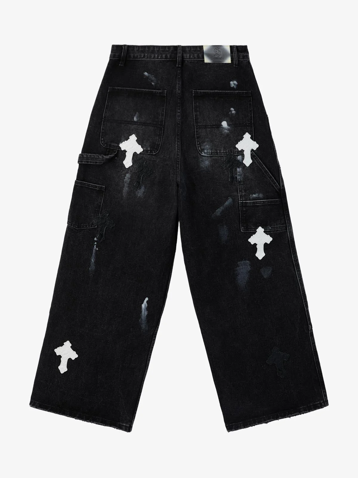 Distressed Cross Patchwork Baggy Denim Jeans - Image 5