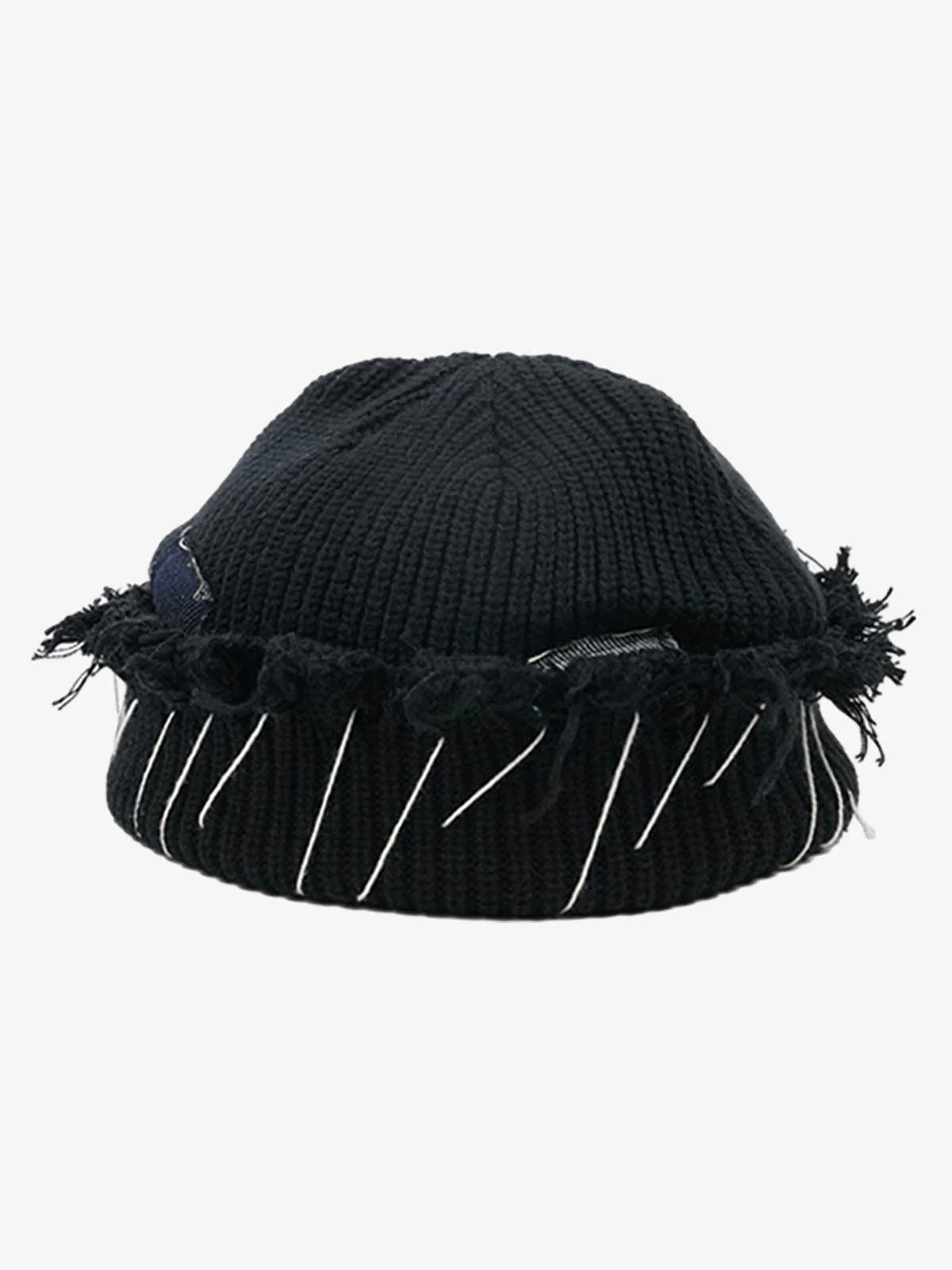 Distressed Denim Patchwork Beanie - Image 11