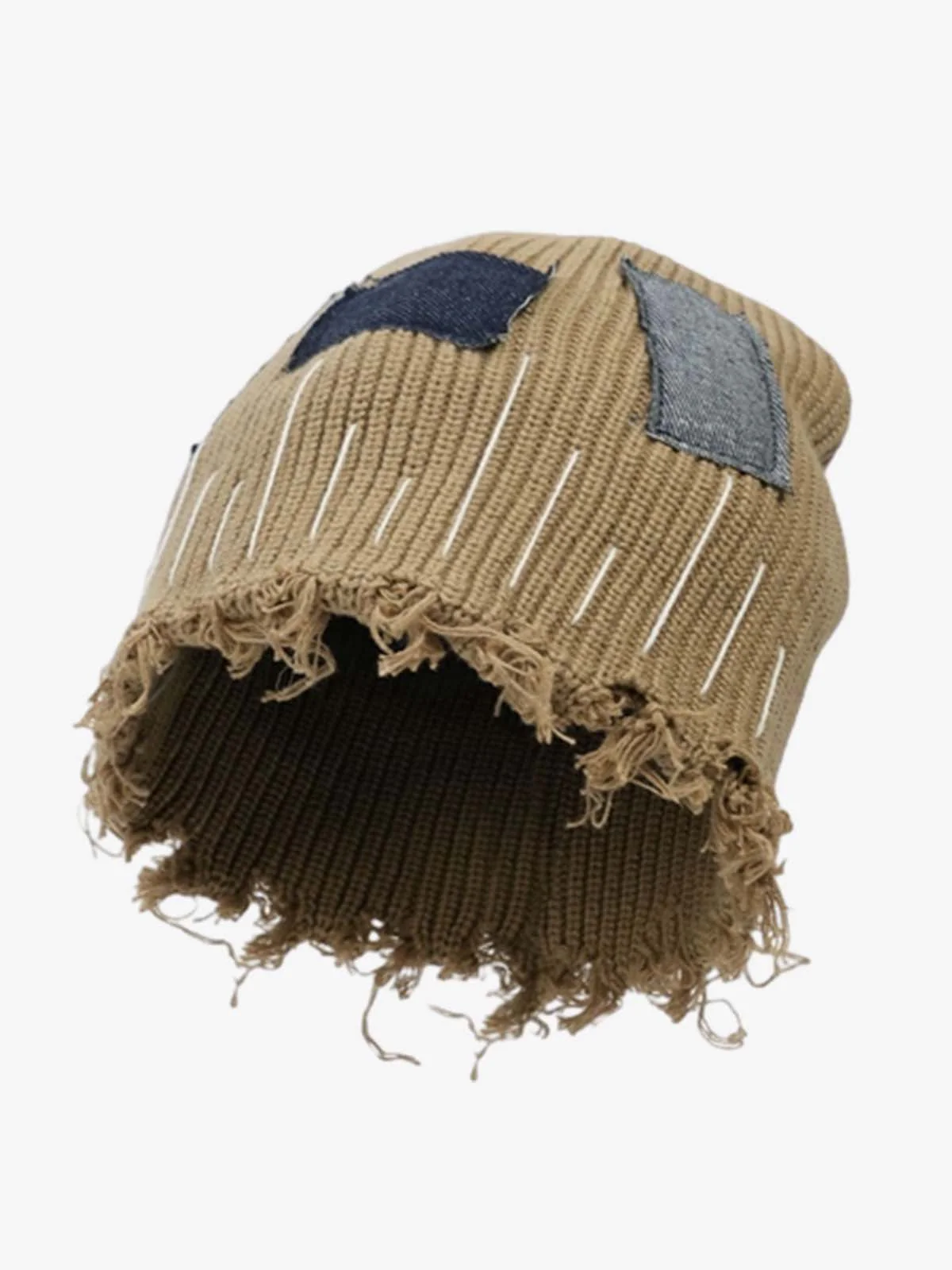Distressed Denim Patchwork Beanie - Image 2