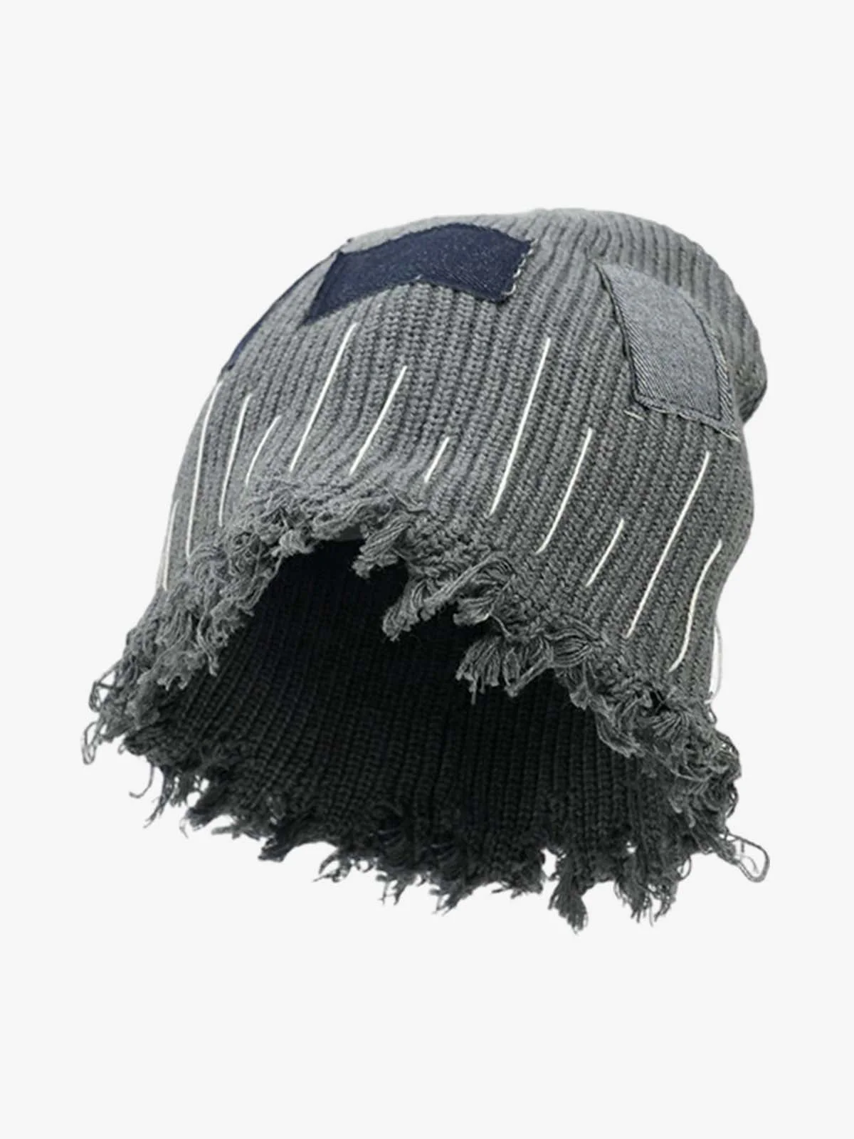 Distressed Denim Patchwork Beanie - Image 4