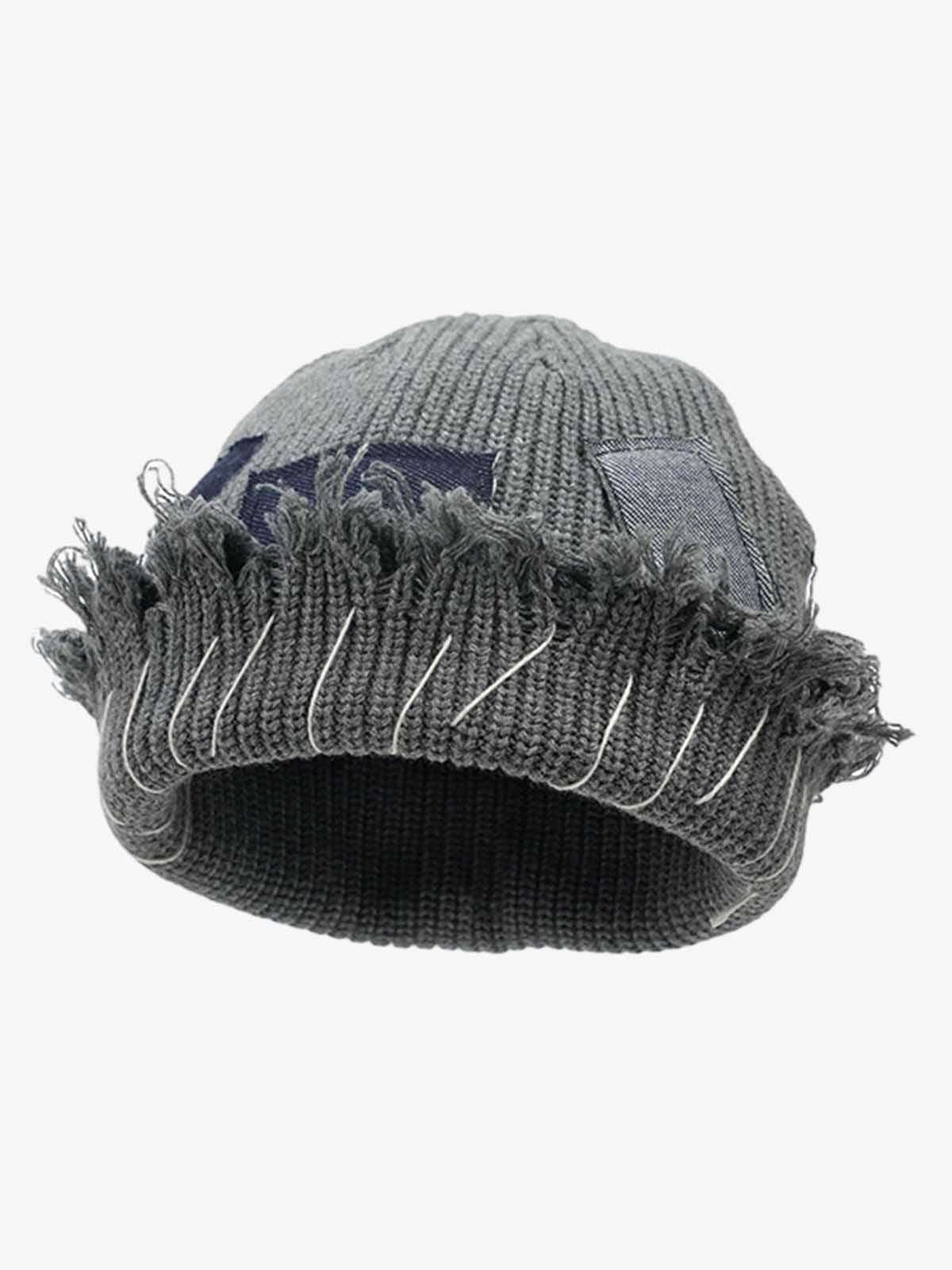 Distressed Denim Patchwork Beanie - Image 8