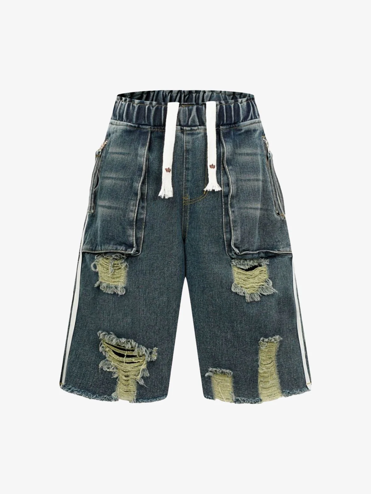 Distressed Cargo Denim Shorts - 2378 - Image 2