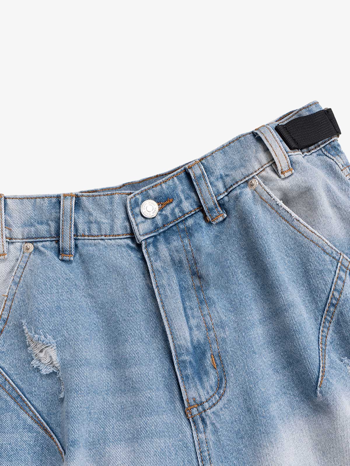 Ripped Washed Tassel Cargo Denim Shorts - Image 5