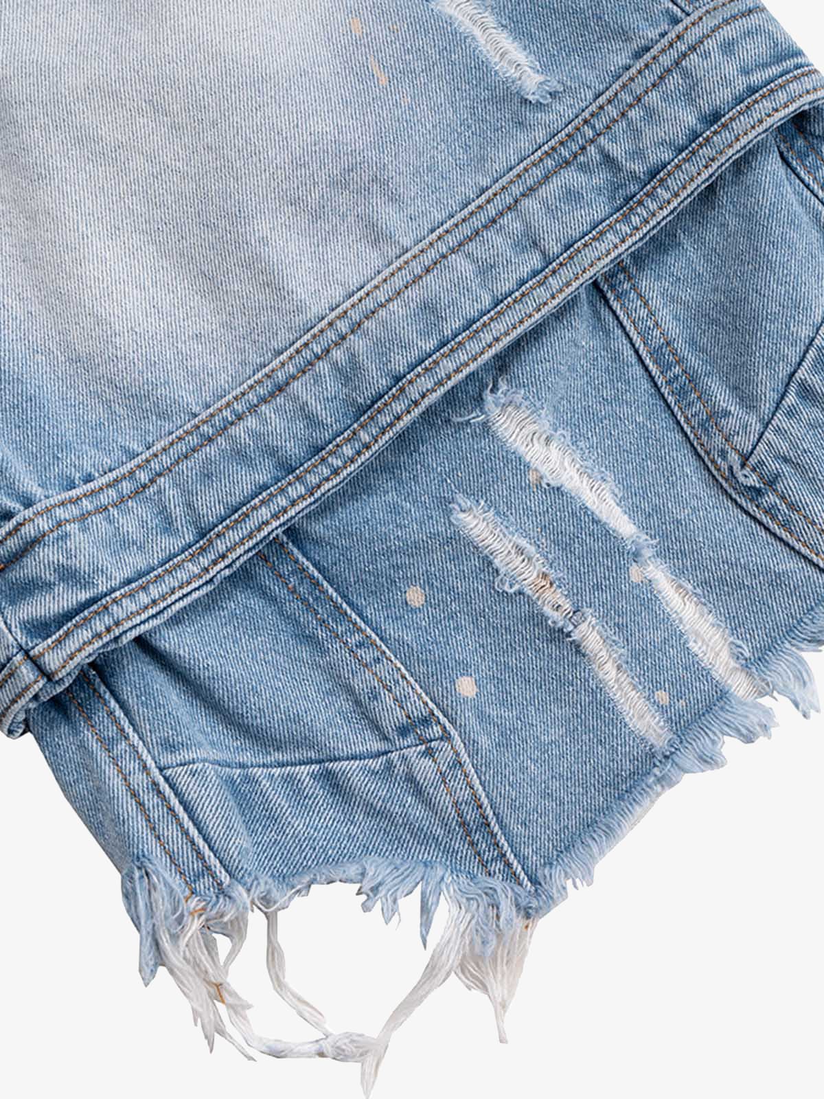 Ripped Washed Tassel Cargo Denim Shorts - Image 6