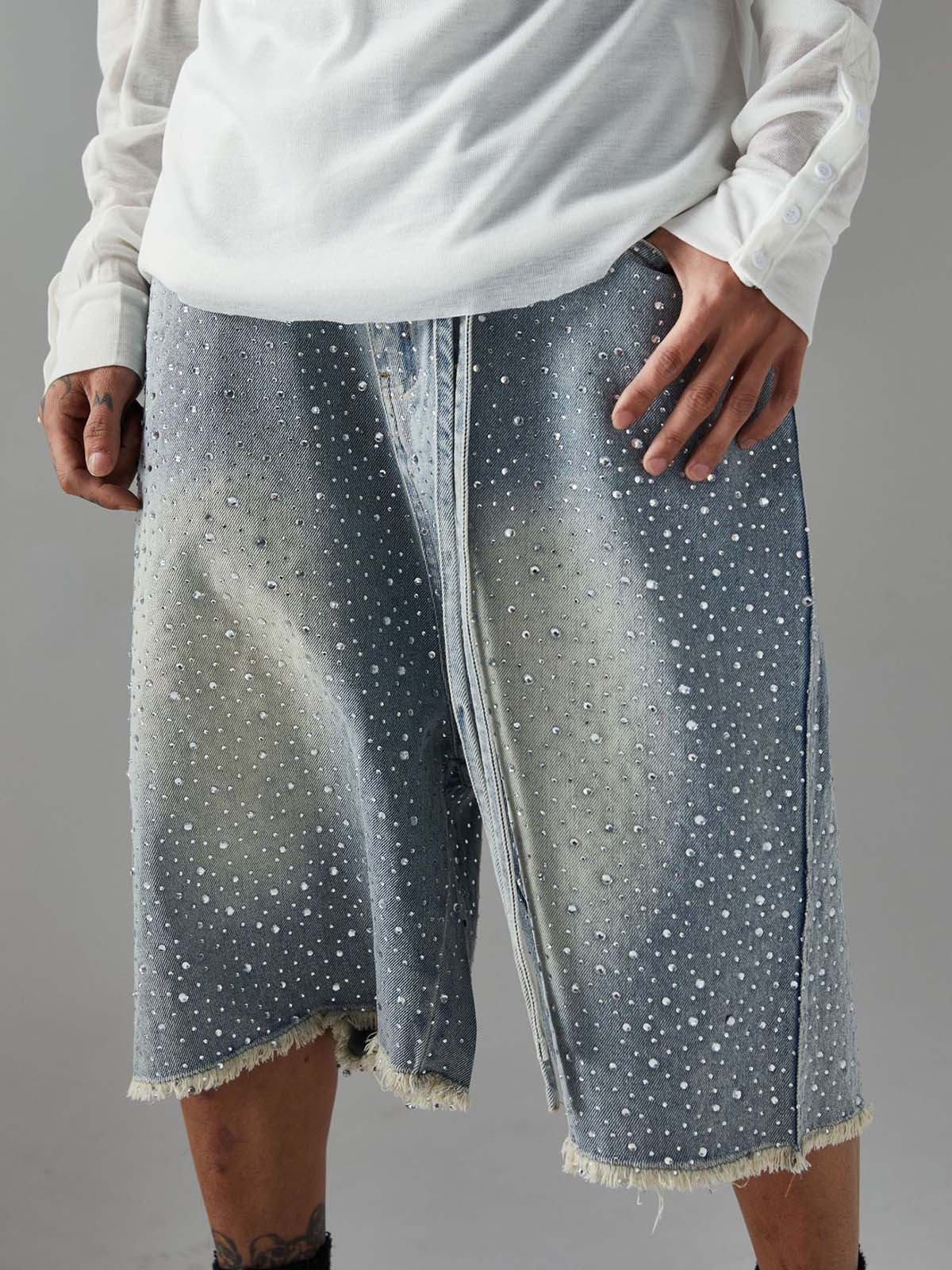 Distressed Rhinestone Denim Jorts - 2454 - Image 5