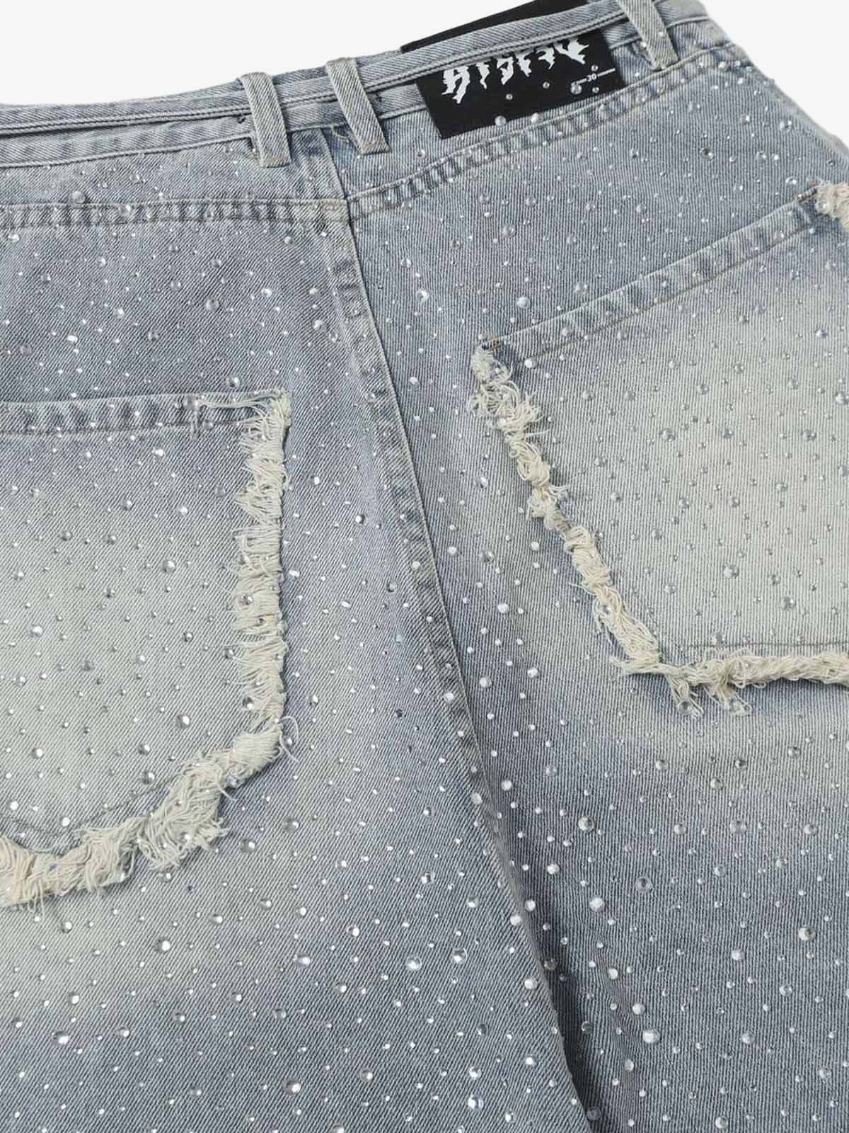 Distressed Rhinestone Denim Jorts - 2454 - Image 9