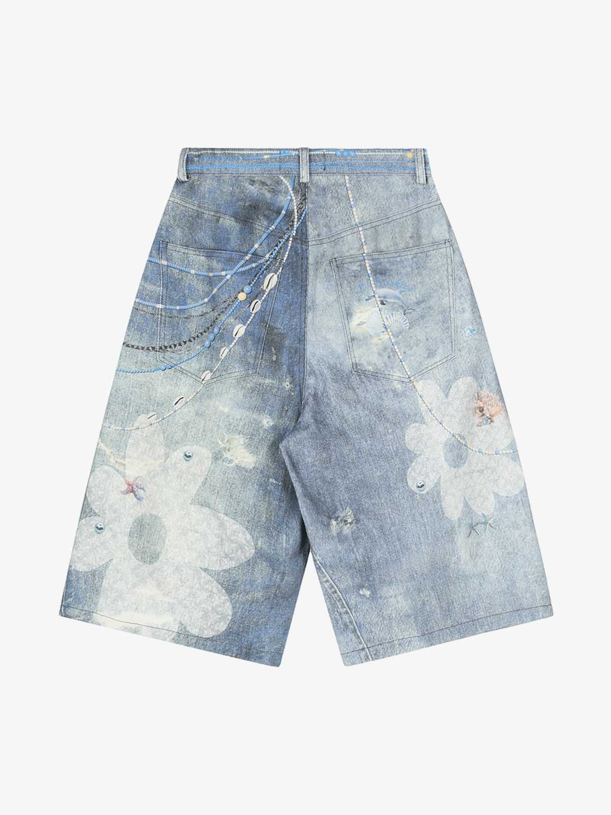 Distressed Dirty 3D Floral Denim Shorts - Image 2