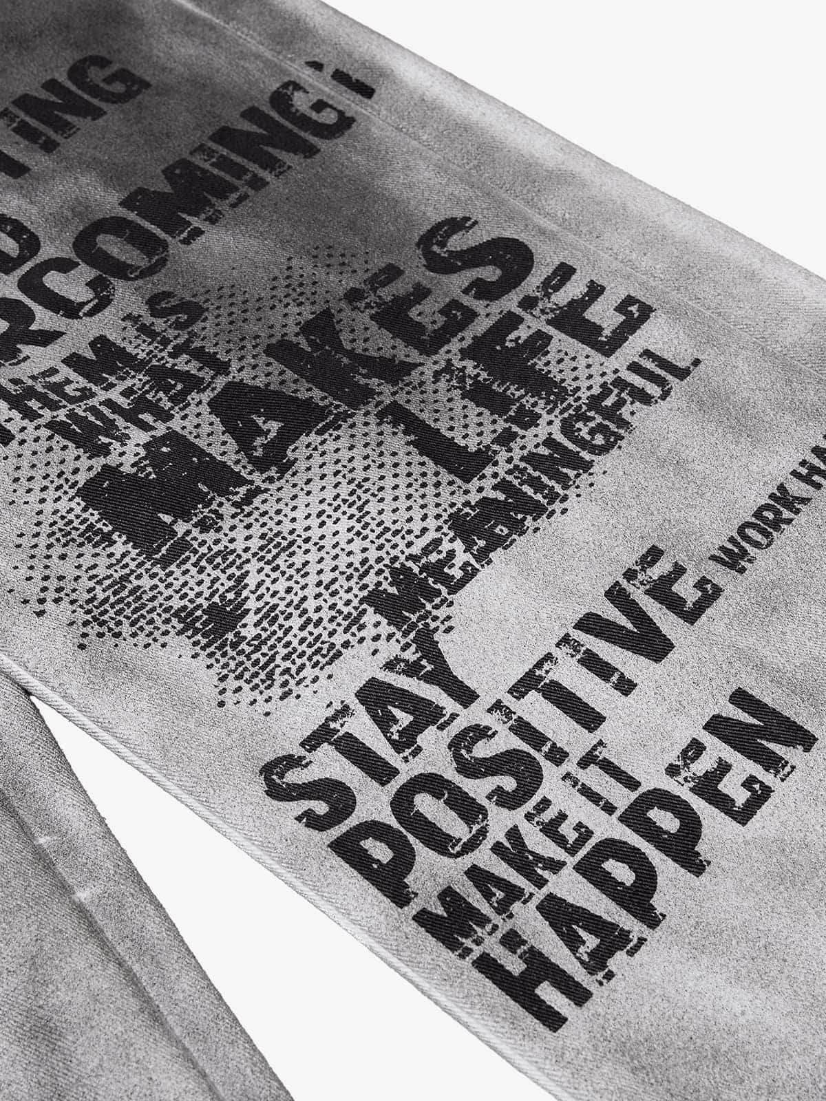 Distressed Dirty Wash Text Graphic Star Trim Straight Leg Pants - Image 5