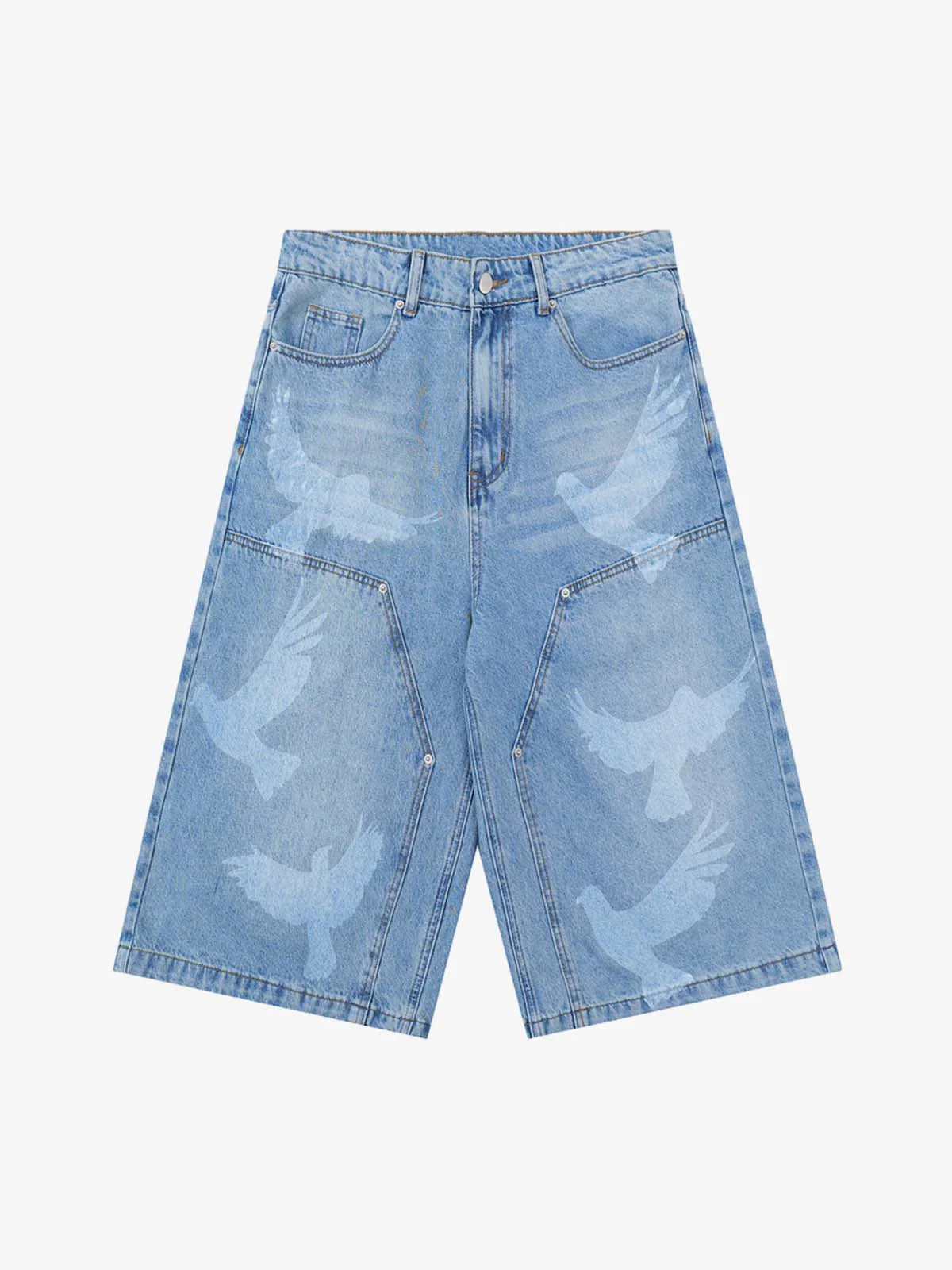 Distressed Dove-Print Denim Jort - Image 2