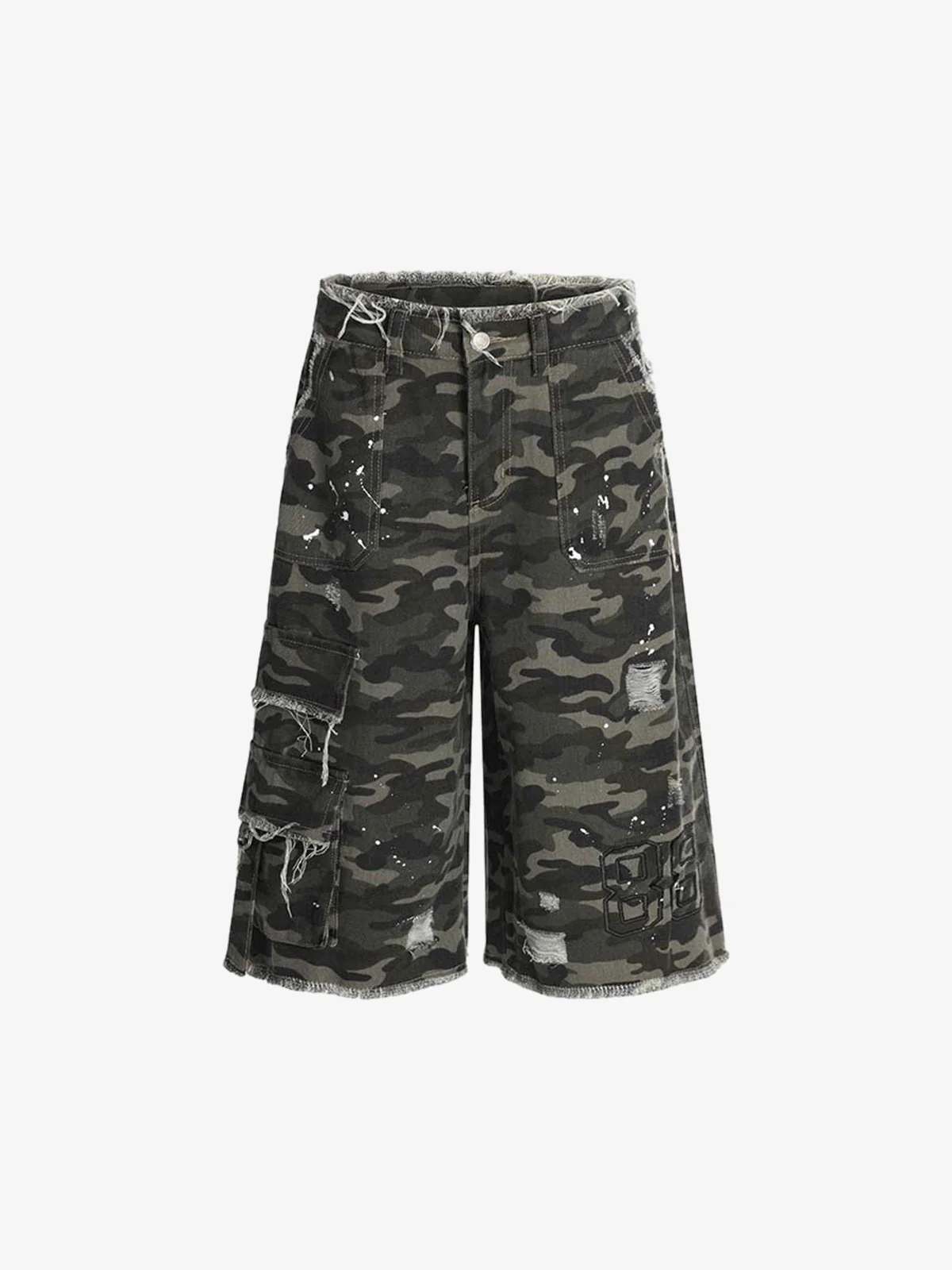 Distressed Frayed Camo Cargo Jorts