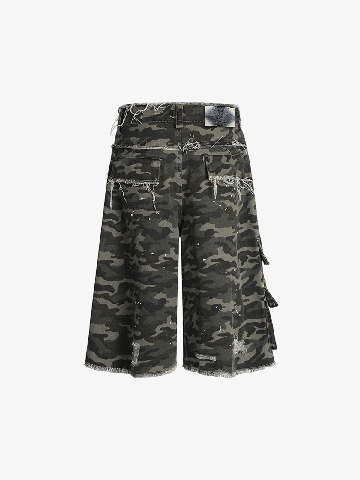 Distressed Frayed Camo Cargo Jorts - Image 2