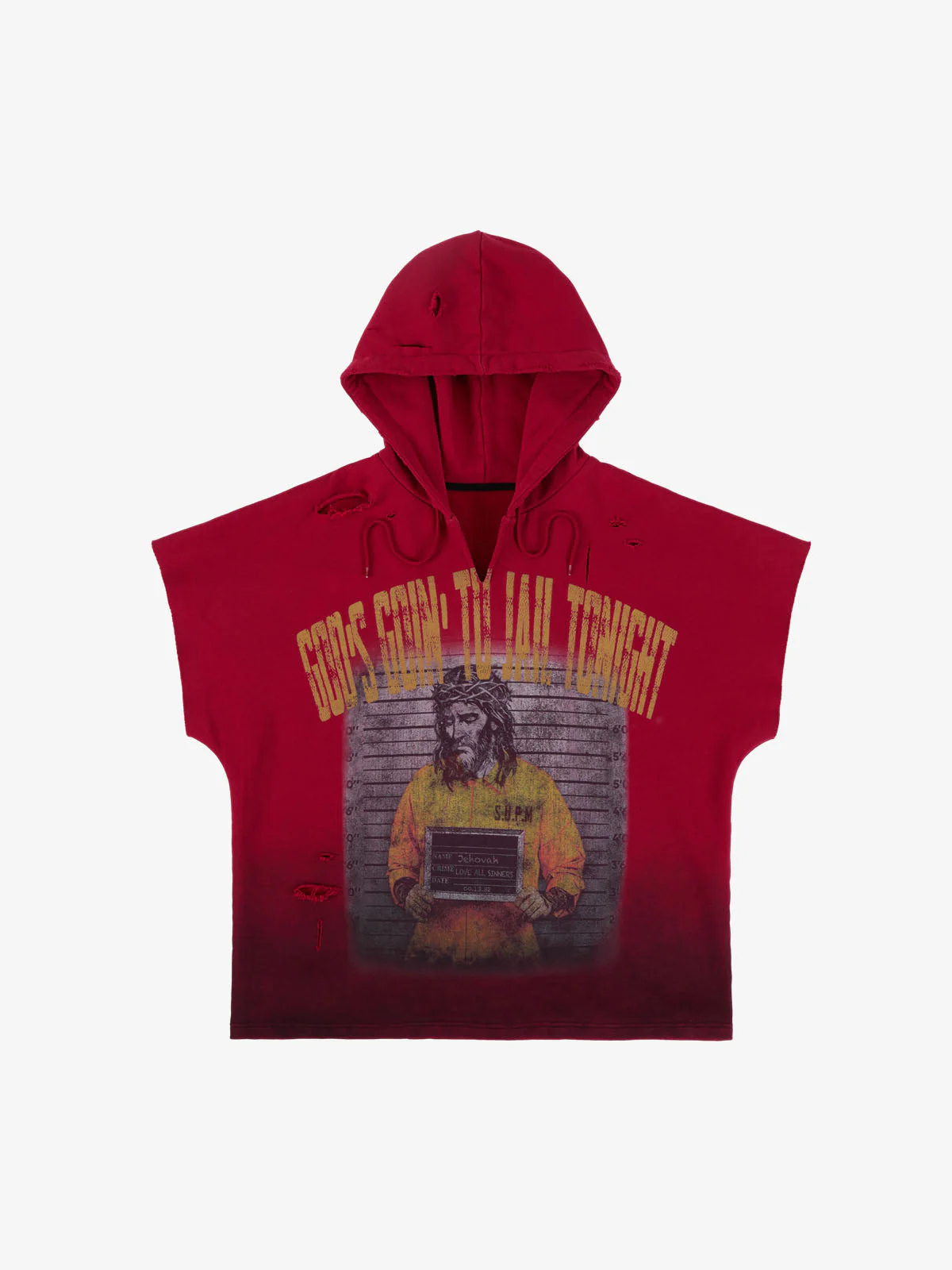 Distressed God's Imprisonment Files Graphic Dirty Hoodie - Image 2