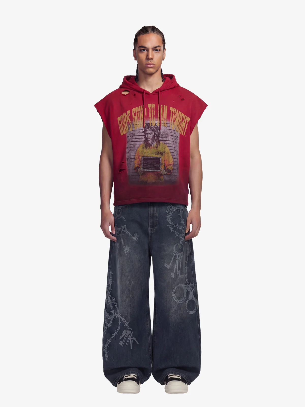 Distressed God's Imprisonment Files Graphic Dirty Hoodie - Image 3