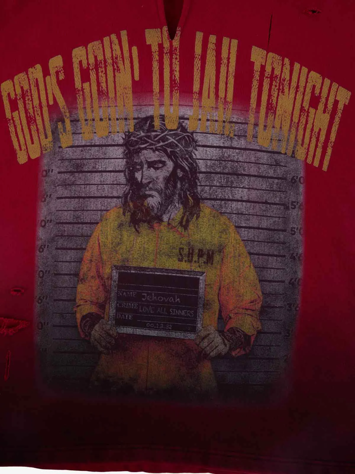 Distressed God's Imprisonment Files Graphic Dirty Hoodie - Image 8
