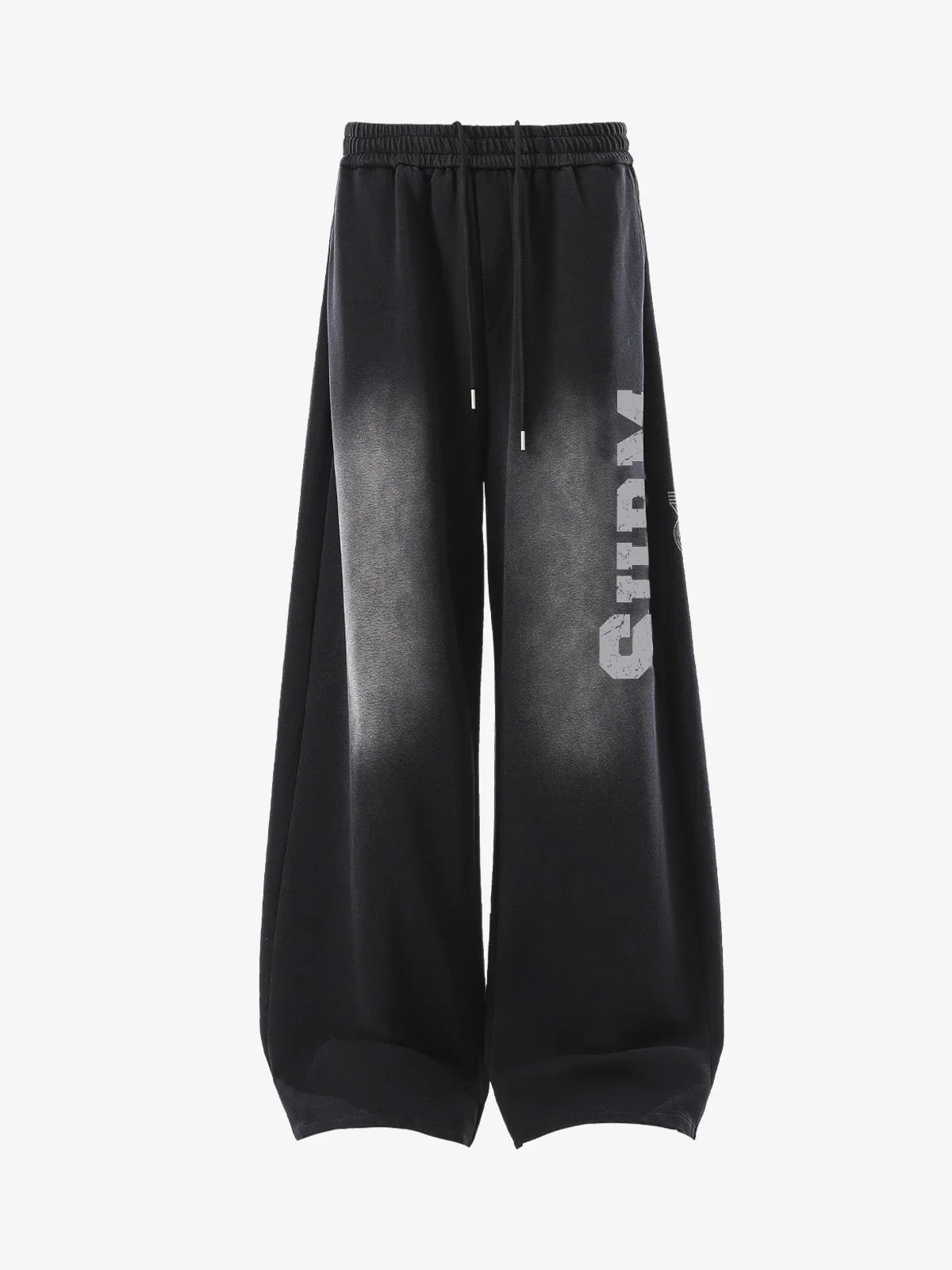 French Terry Distressed Gradient Drawstring Wide Leg Pants - Image 2