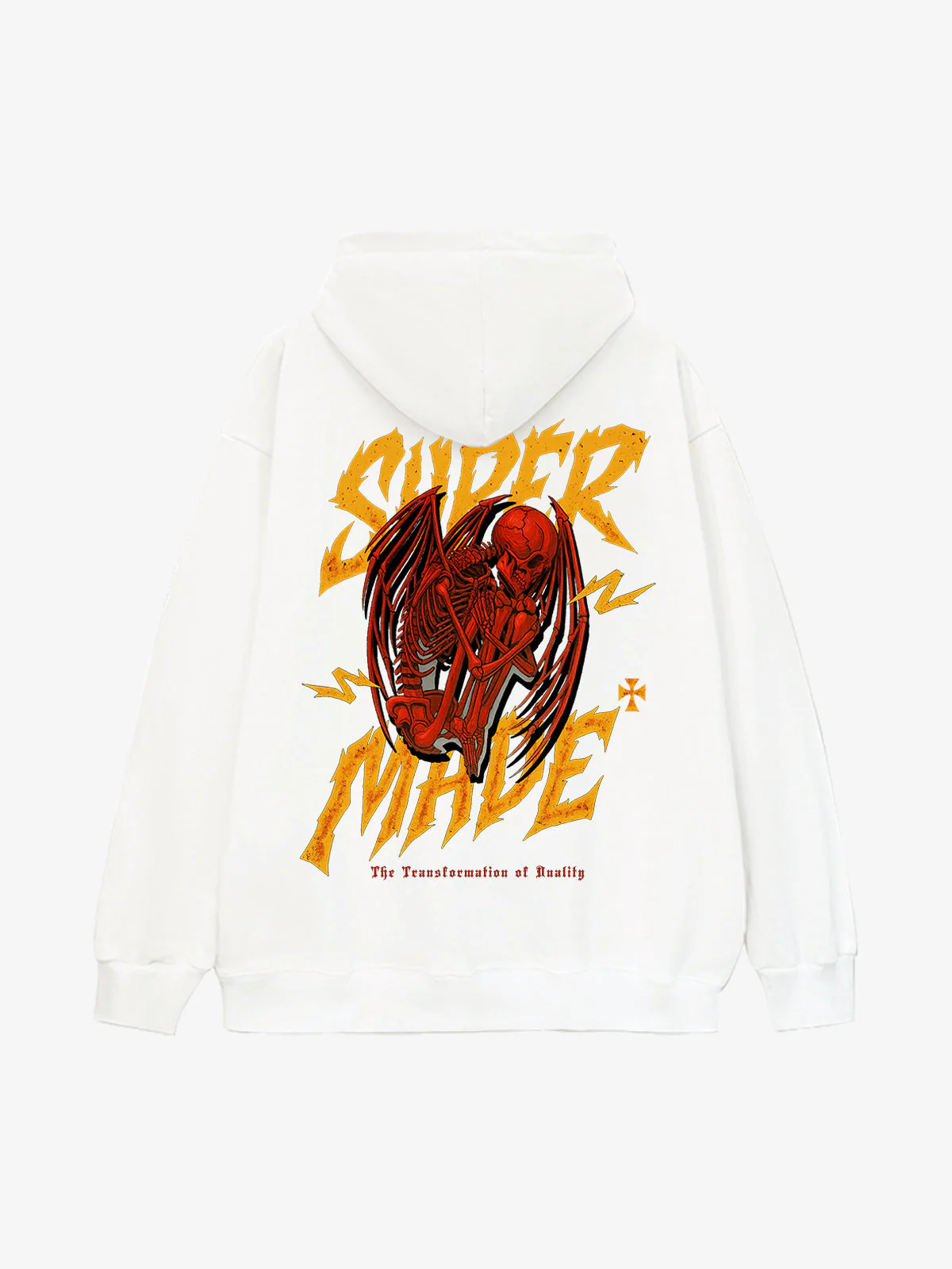 Distressed Graphic Bold Angel Wings Design Hoodie - Image 4